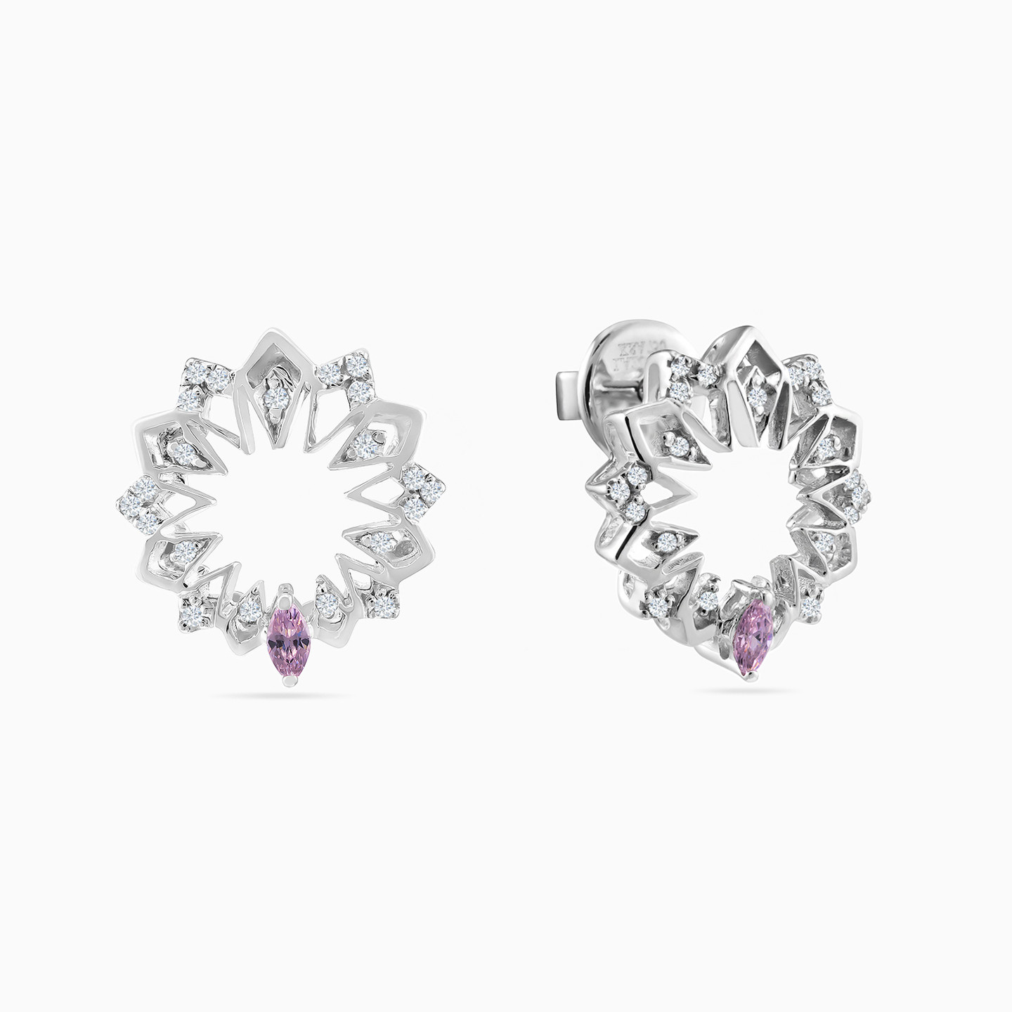 18K Gold Diamond & Colored Stones Stud Earrings - 2