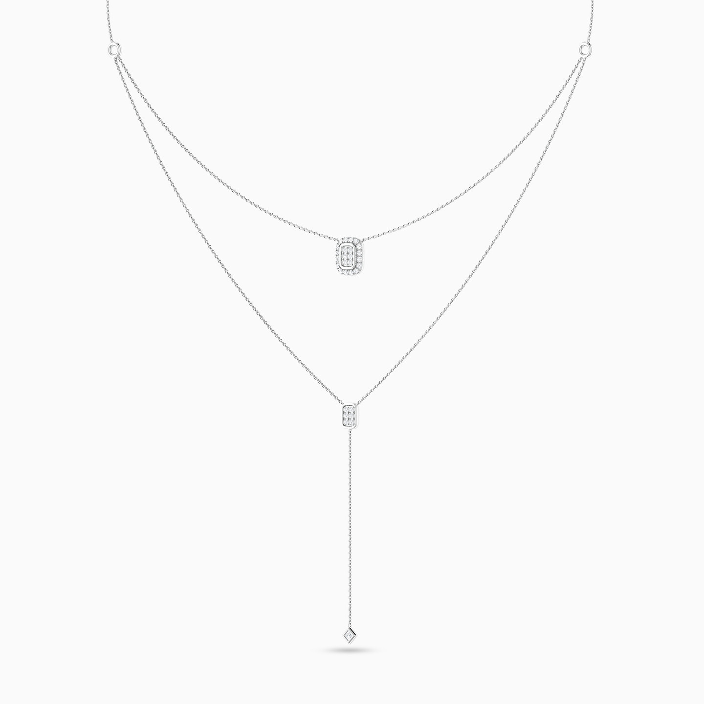 Square Diamond Layered Necklace in 18K Gold - 3 Square Diamond Layered Necklace in 18K Gold - 3