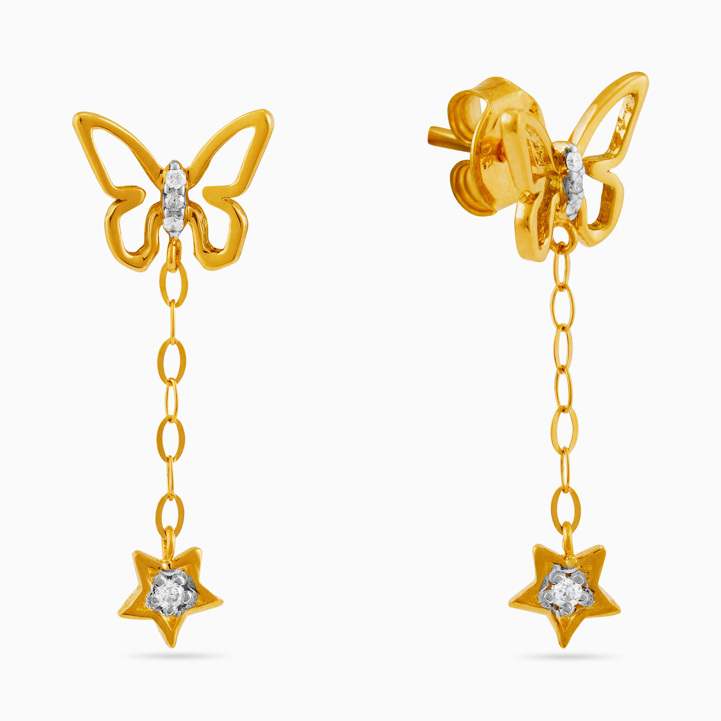 18K Gold Diamond Drop Earrings - 2