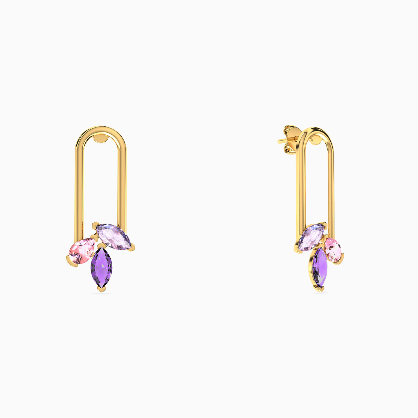 18K Gold Colored Stones Drop Earrings - 2