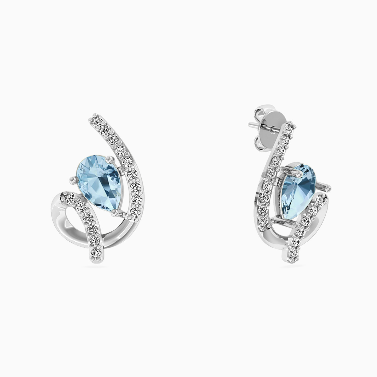 18K Gold Diamond & Colored Stones Stud Earrings - 2