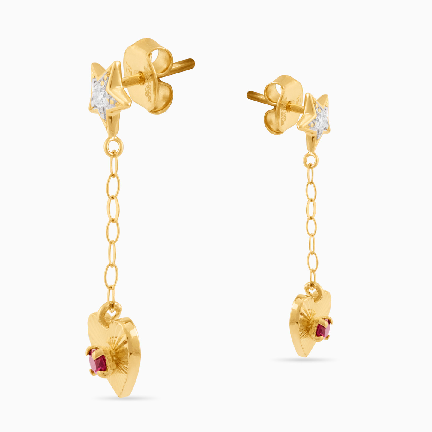 Heart Diamond & Rose Stone Drop Earrings in 18K Gold - 4 Heart Diamond & Rose Stone Drop Earrings in 18K Gold - 4