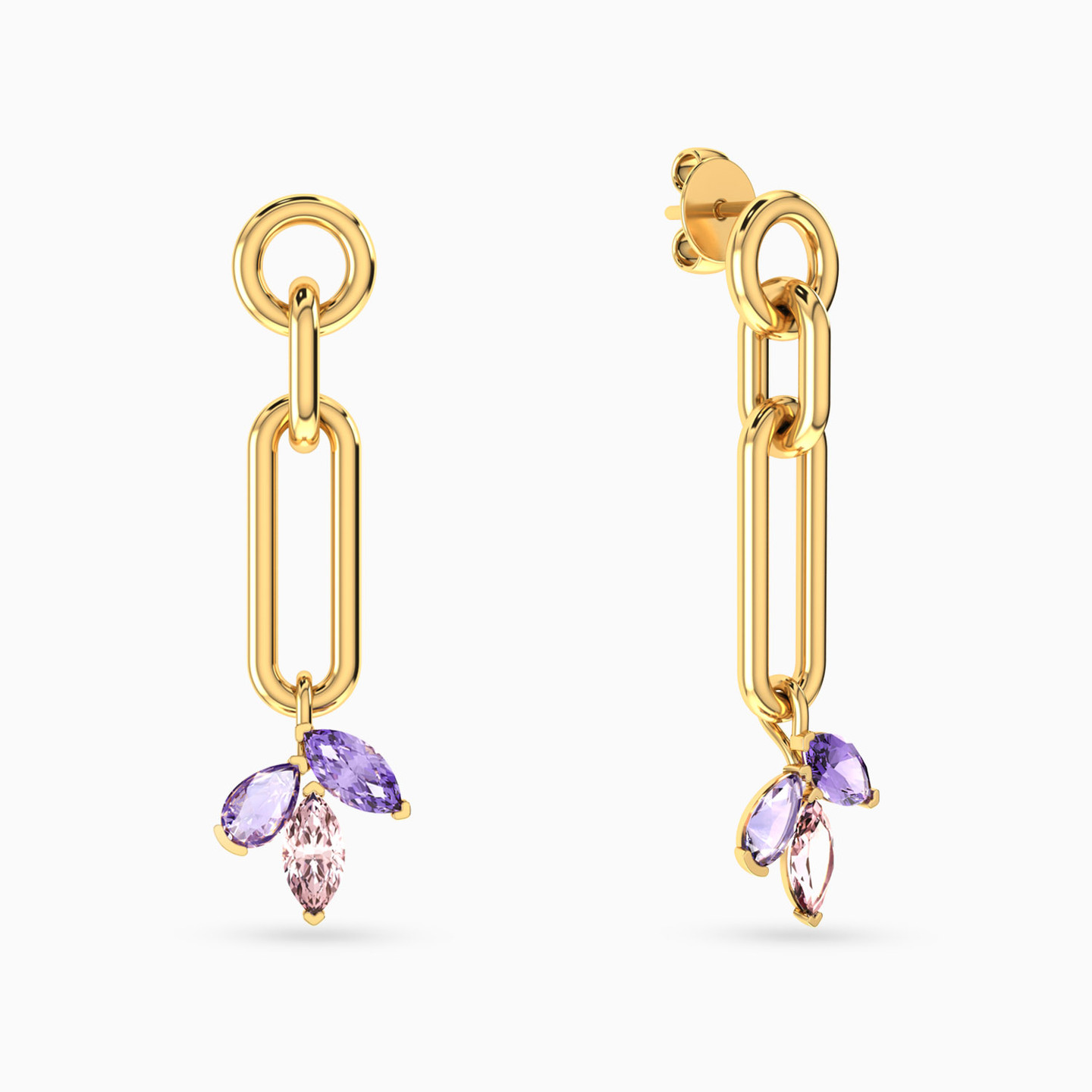 18K Gold Colored Stones Drop Earrings - 2