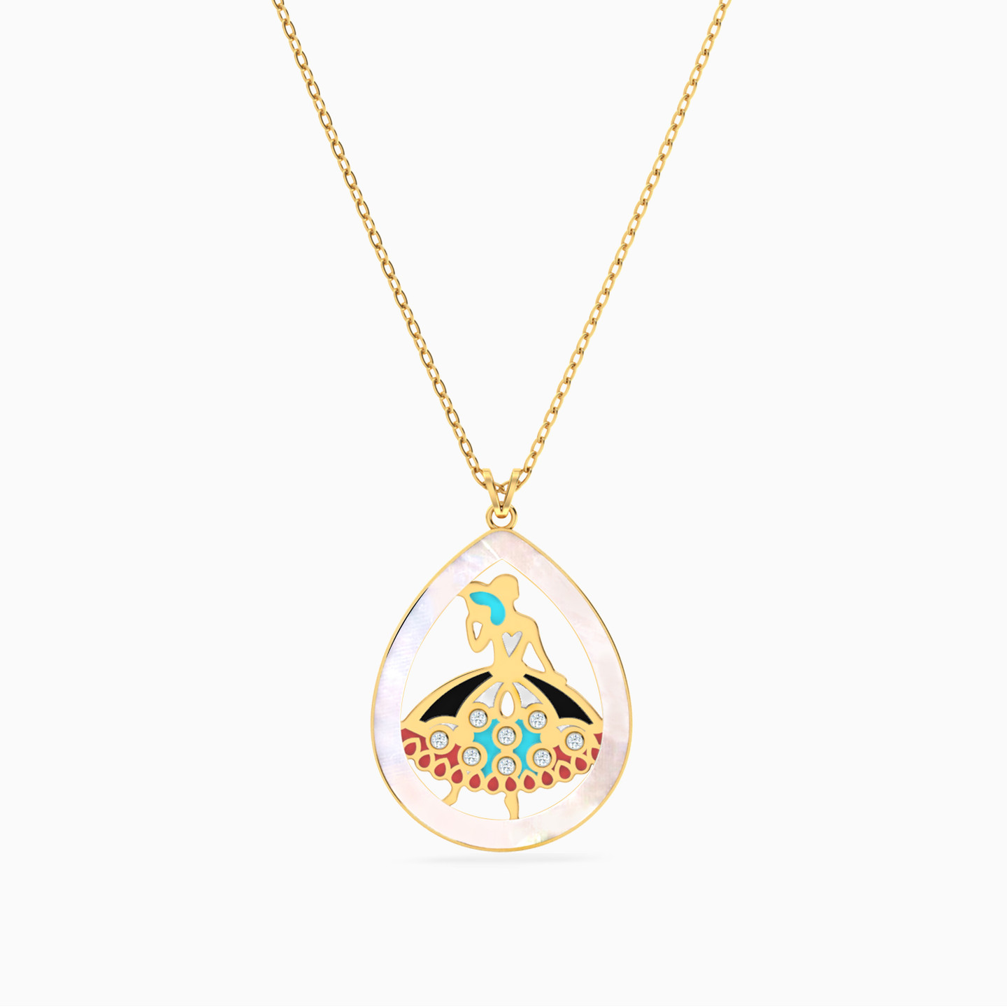 18K Gold Diamond & Enamel Coated Pendant Necklace