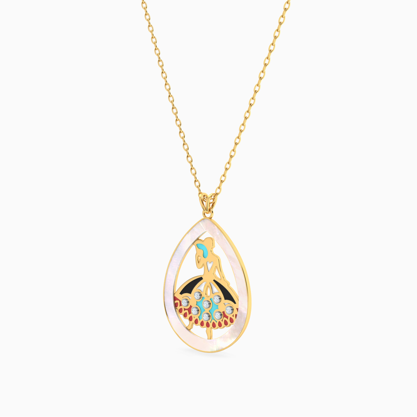 18K Gold Diamond & Enamel Coated Pendant Necklace - 2