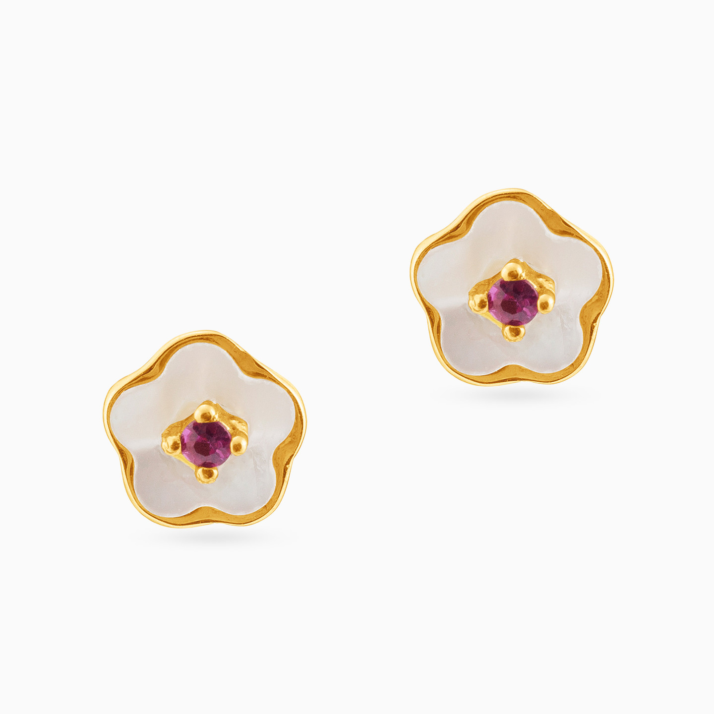 أقراط صغيرة ذهب زهرة عيار 18 قيراط مزينة بالأحجار الملونة للأطفال - 2 أقراط صغيرة ذهب زهرة عيار 18 قيراط مزينة بالأحجار الملونة للأطفال - 2