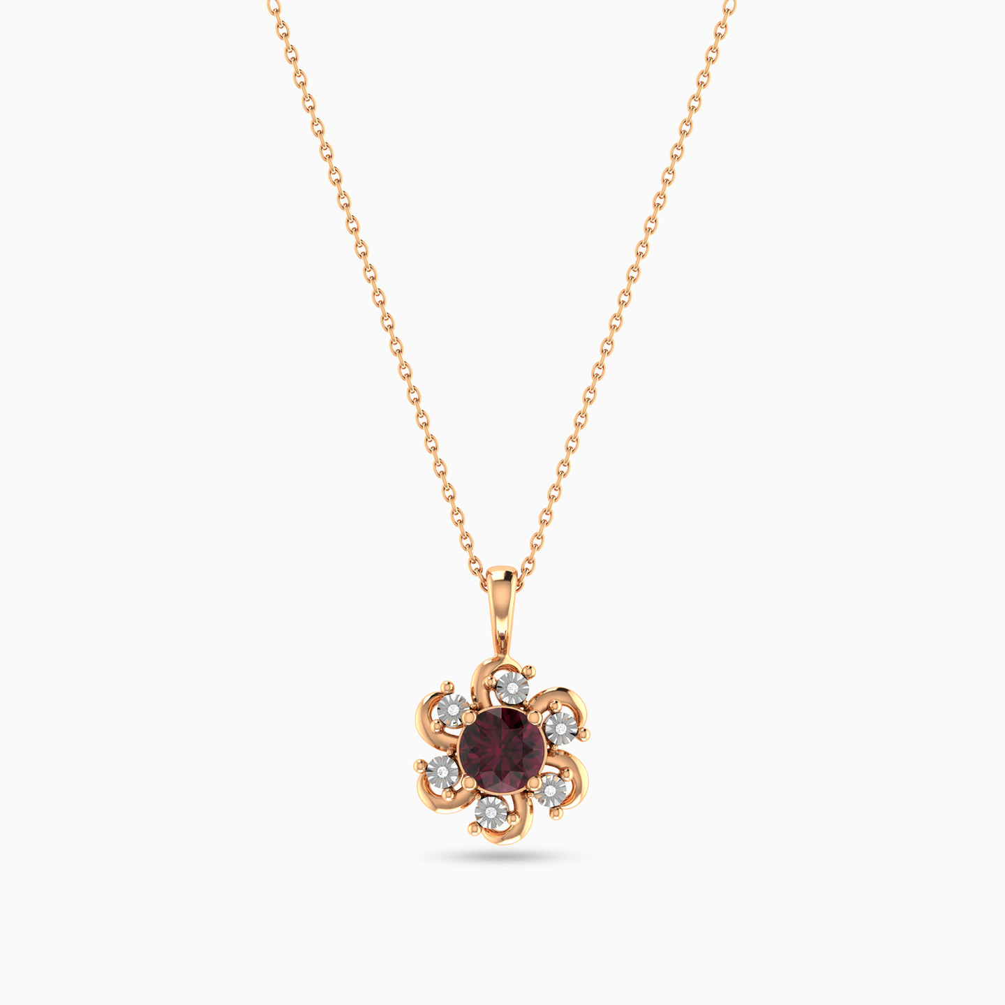 Flower Diamond & Red Stone Necklace in 18K Gold Flower Diamond & Red Stone Necklace in 18K Gold
