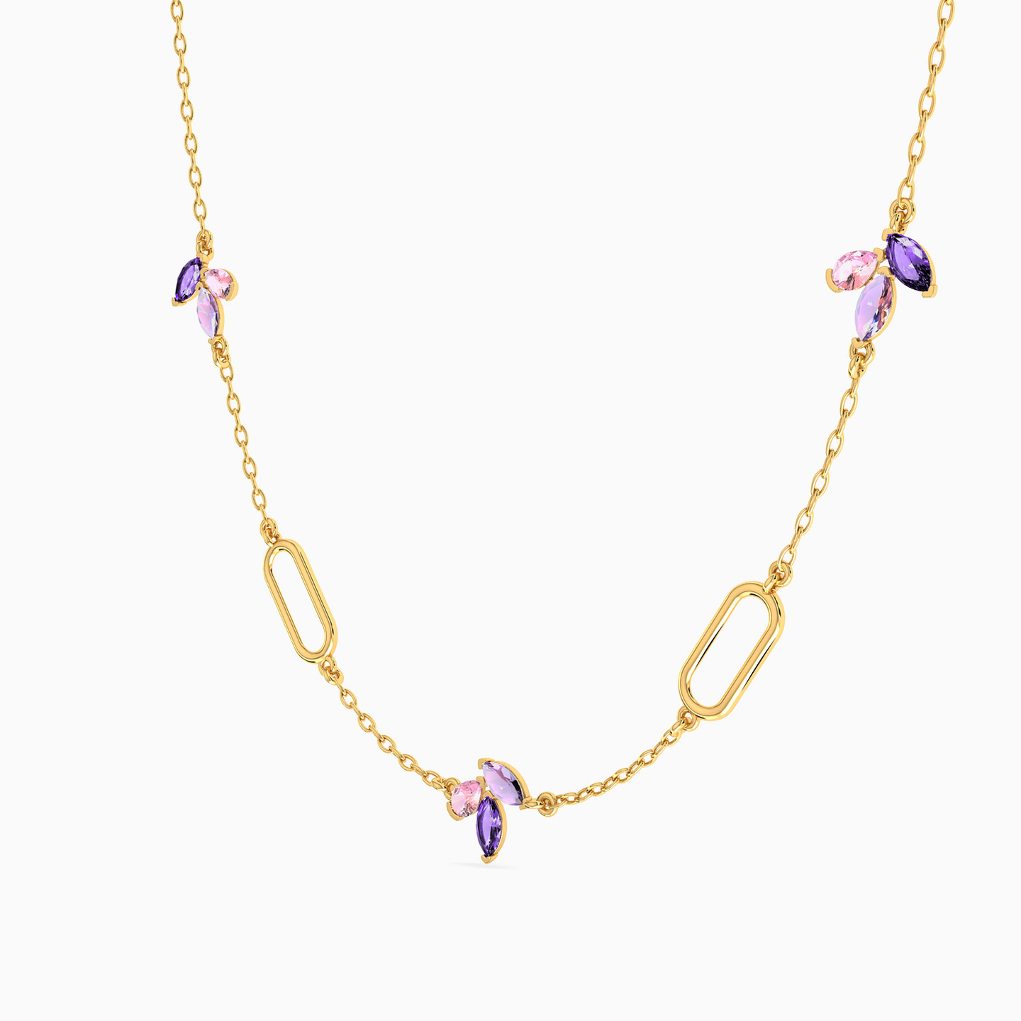 18K Gold Colored Stones Chain Necklace - 2