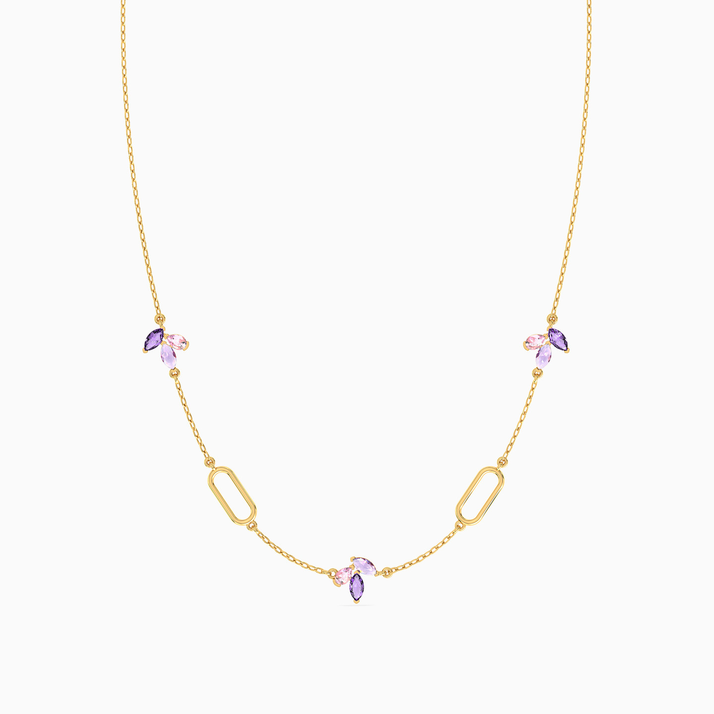 18K Gold Colored Stones Chain Necklace - 3