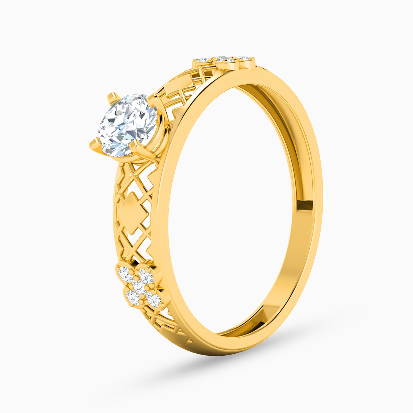 Flower Cubic Zirconia Twin Rings in 21K Gold - 2 Flower Cubic Zirconia Twin Rings in 21K Gold - 2