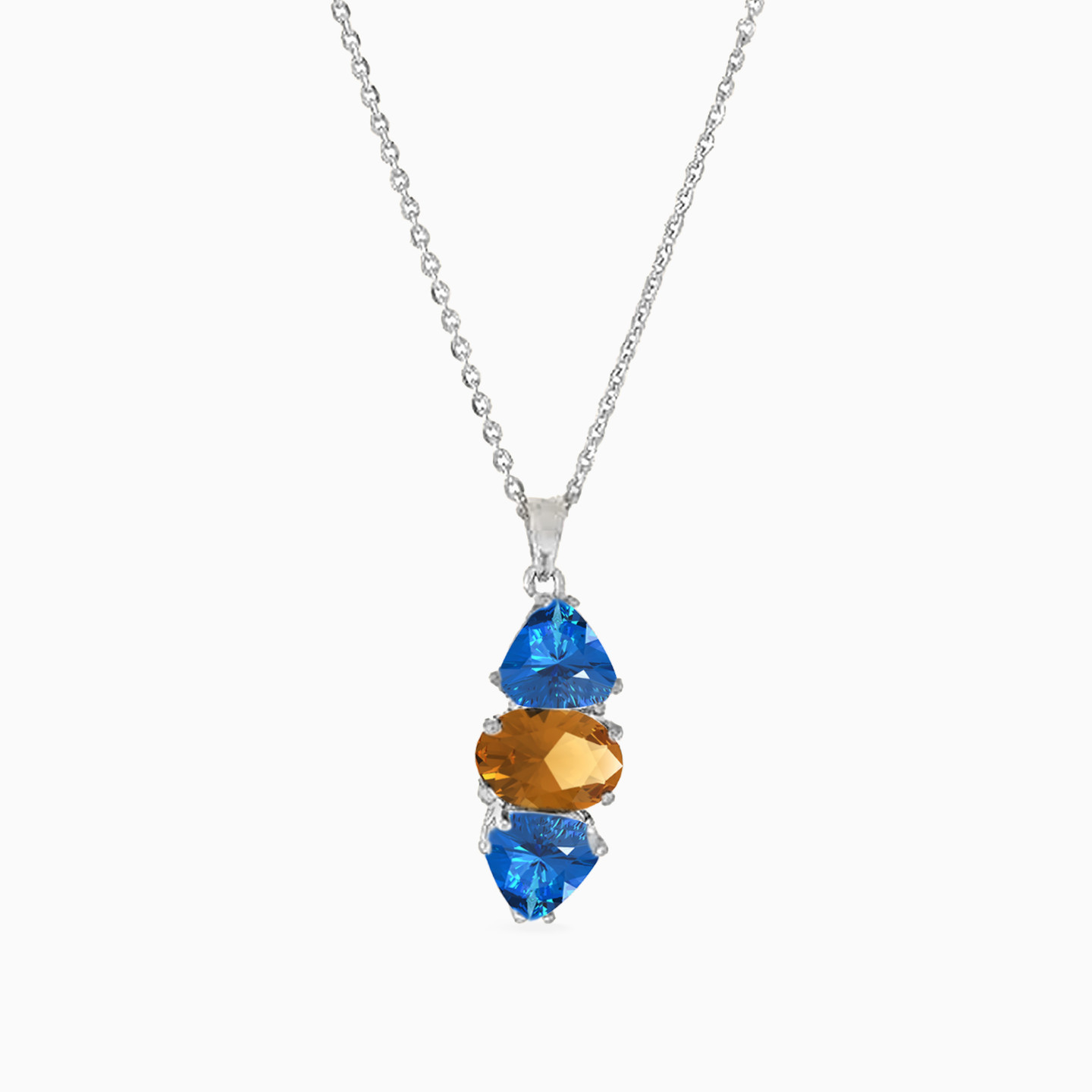  Multi-shaped Colored Stones Pendant Necklace in 18K Gold