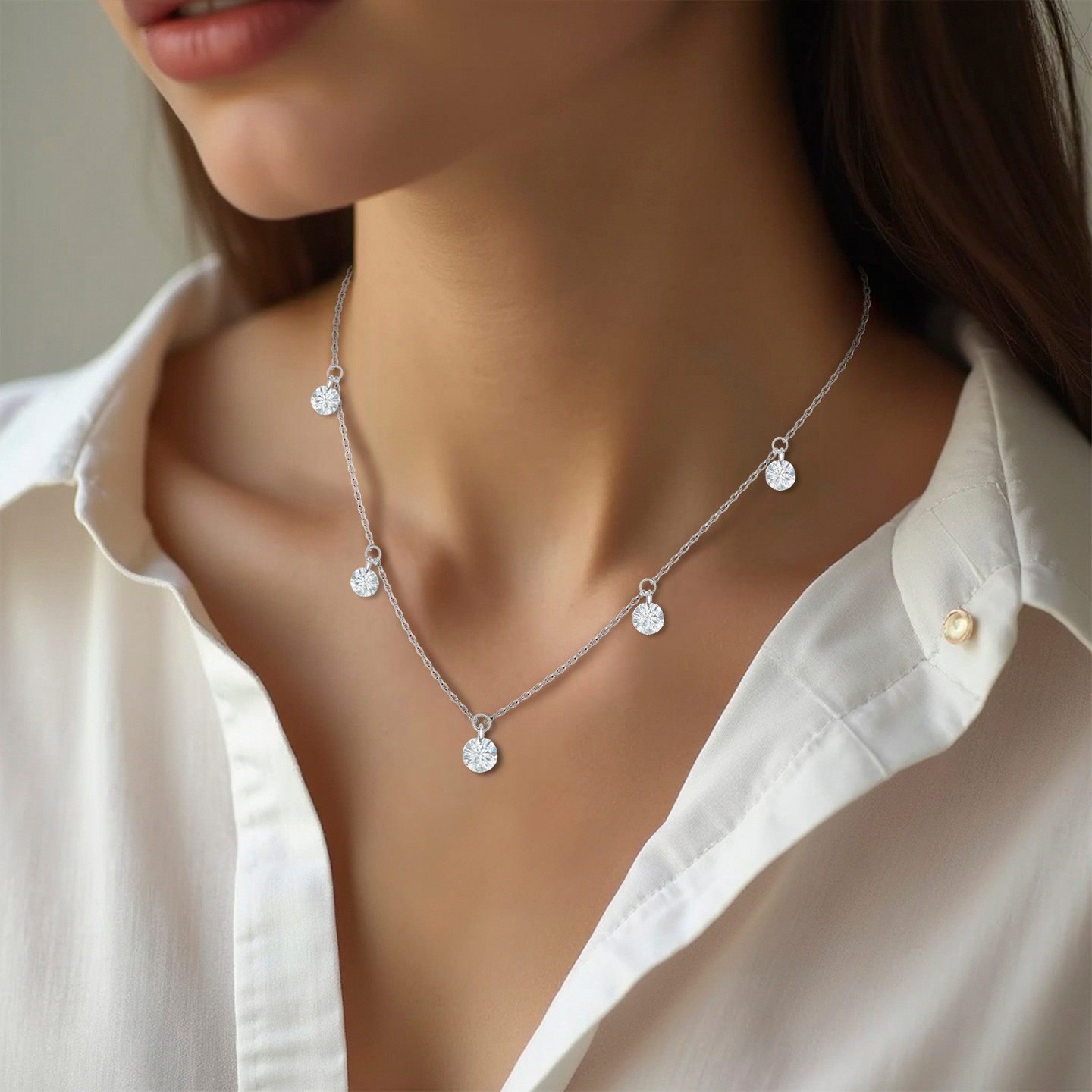 Flower Cubic Zirconia Charms Necklace in 18K Gold - 4 Flower Cubic Zirconia Charms Necklace in 18K Gold - 4