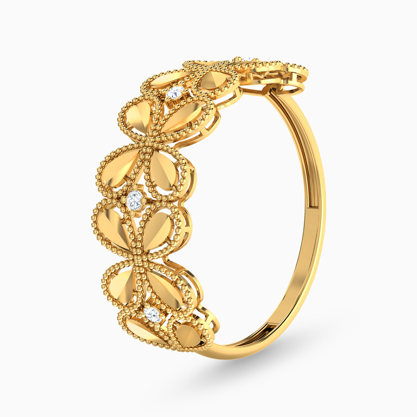 Flower Cubic Zirconia Twin Rings in 21K Gold - 3