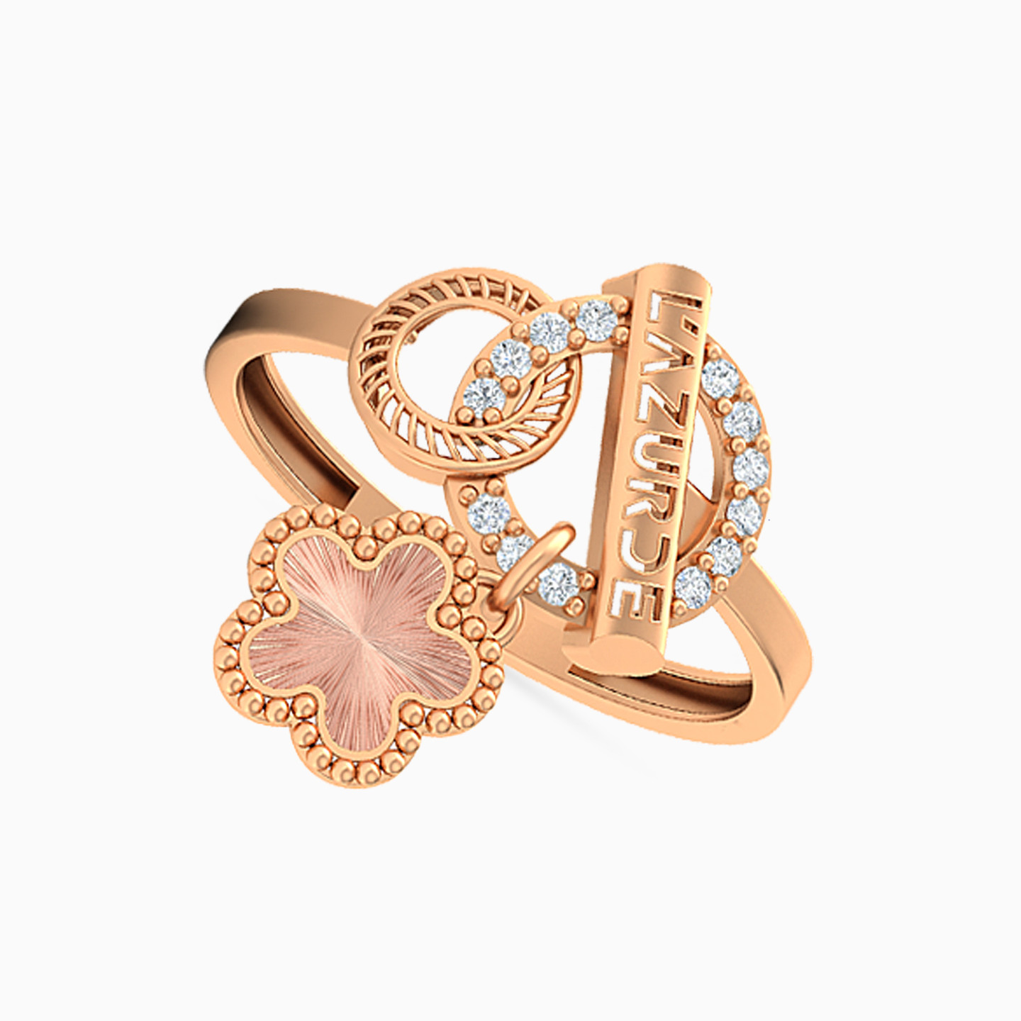 Flower Cubic Zirconia Full Set in 21K Gold (2 Pieces) - 3 Flower Cubic Zirconia Full Set in 21K Gold (2 Pieces) - 3