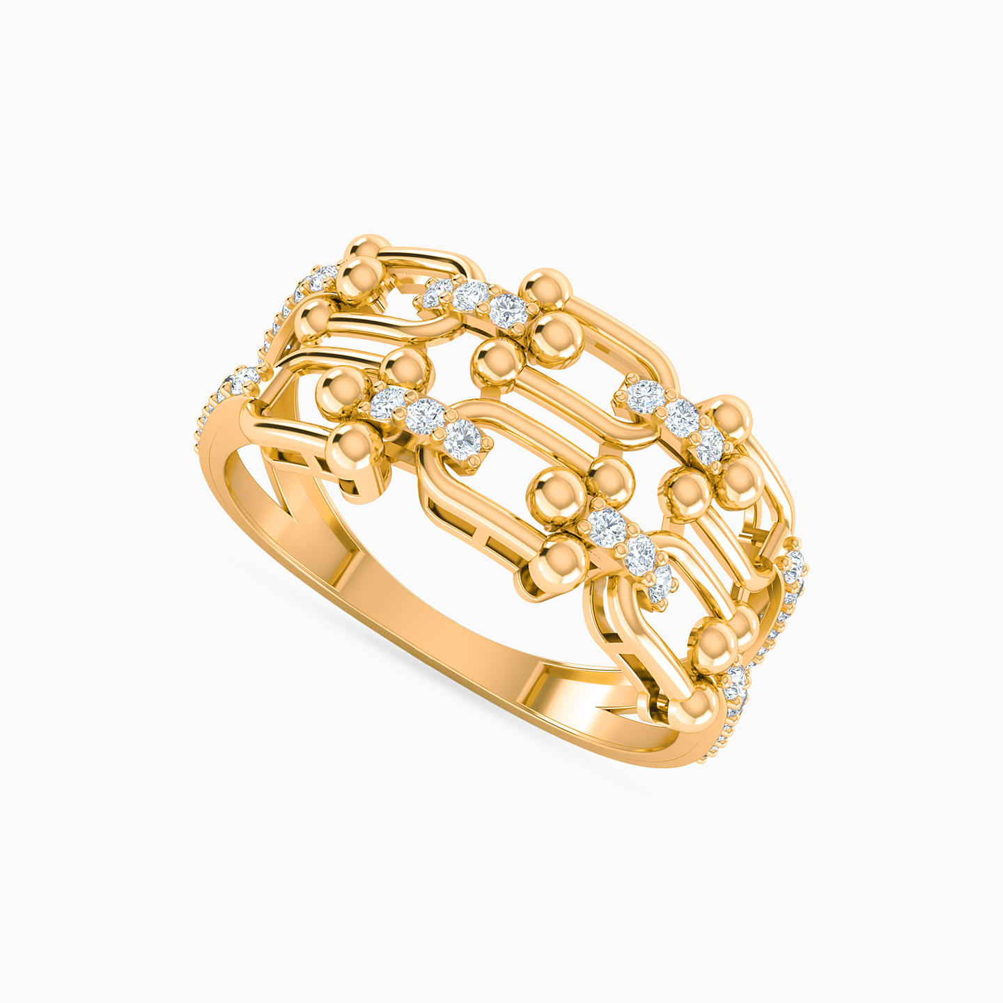 Links Cubic Zirconia Ring in 21K Gold - 2 Links Cubic Zirconia Ring in 21K Gold - 2