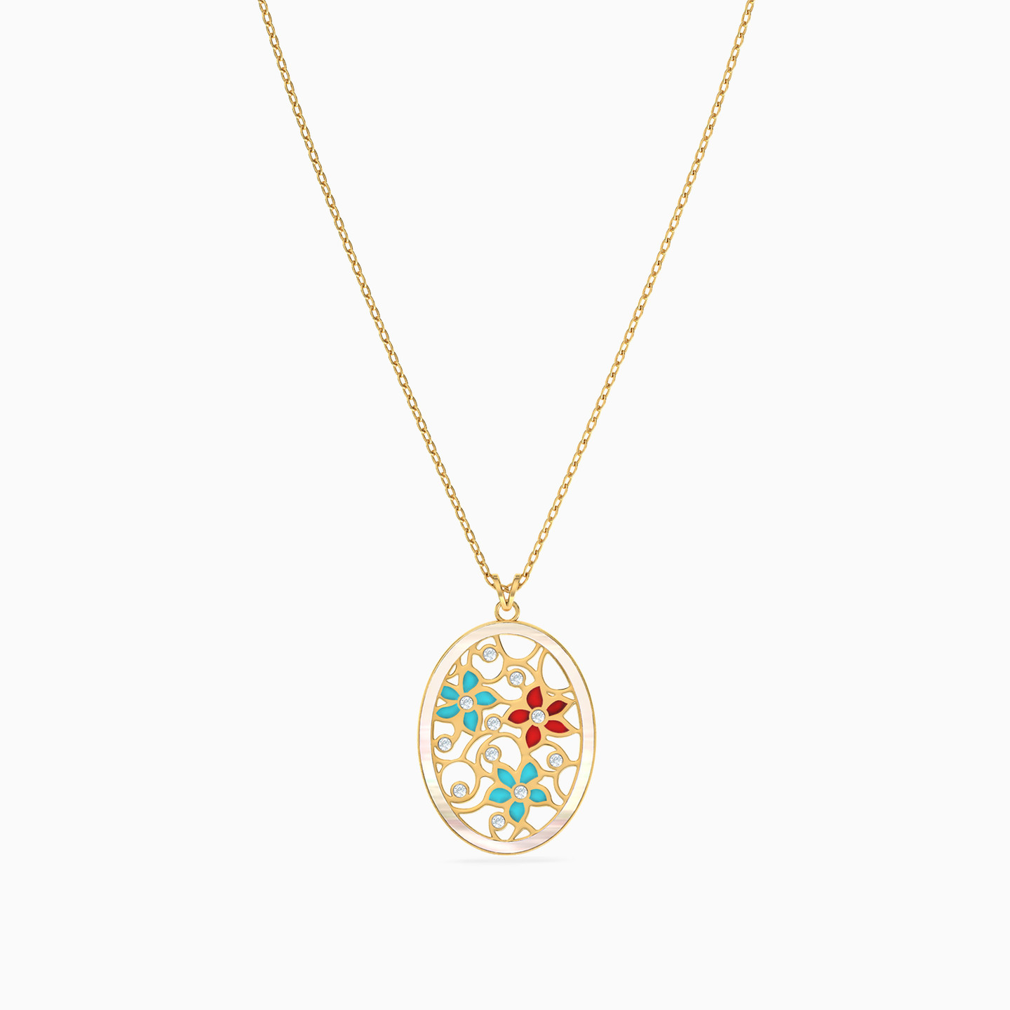 18K Gold Diamond & Enamel Coated Pendant Necklace - 3