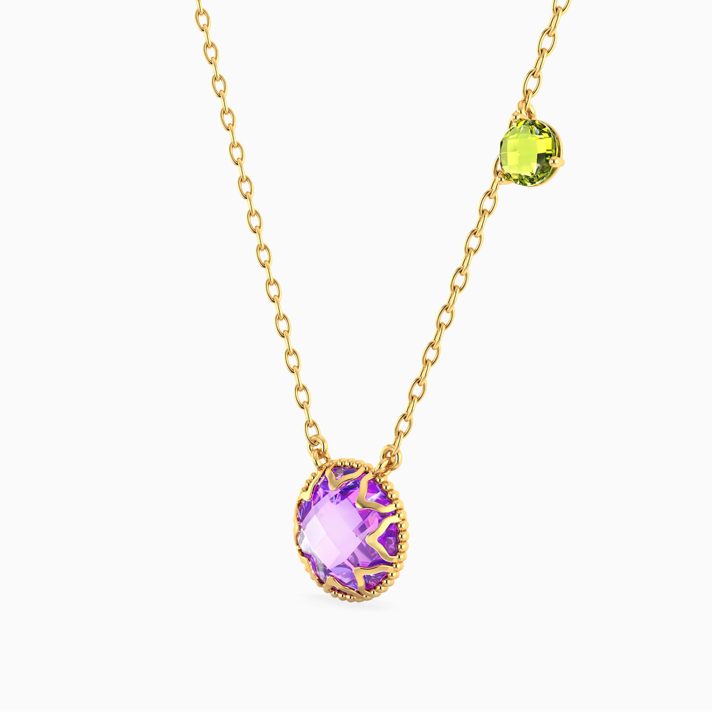Circle Colored Stones Necklace in 18K Gold - 2 Circle Colored Stones Necklace in 18K Gold - 2