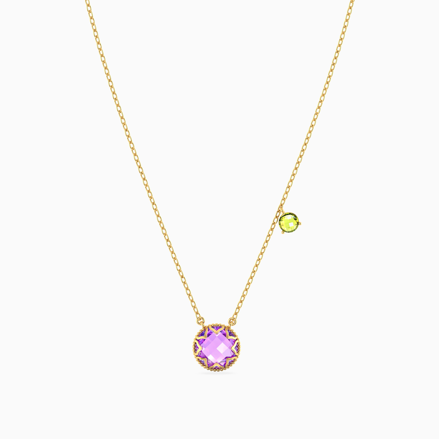 Circle Colored Stones Necklace in 18K Gold - 3 Circle Colored Stones Necklace in 18K Gold - 3