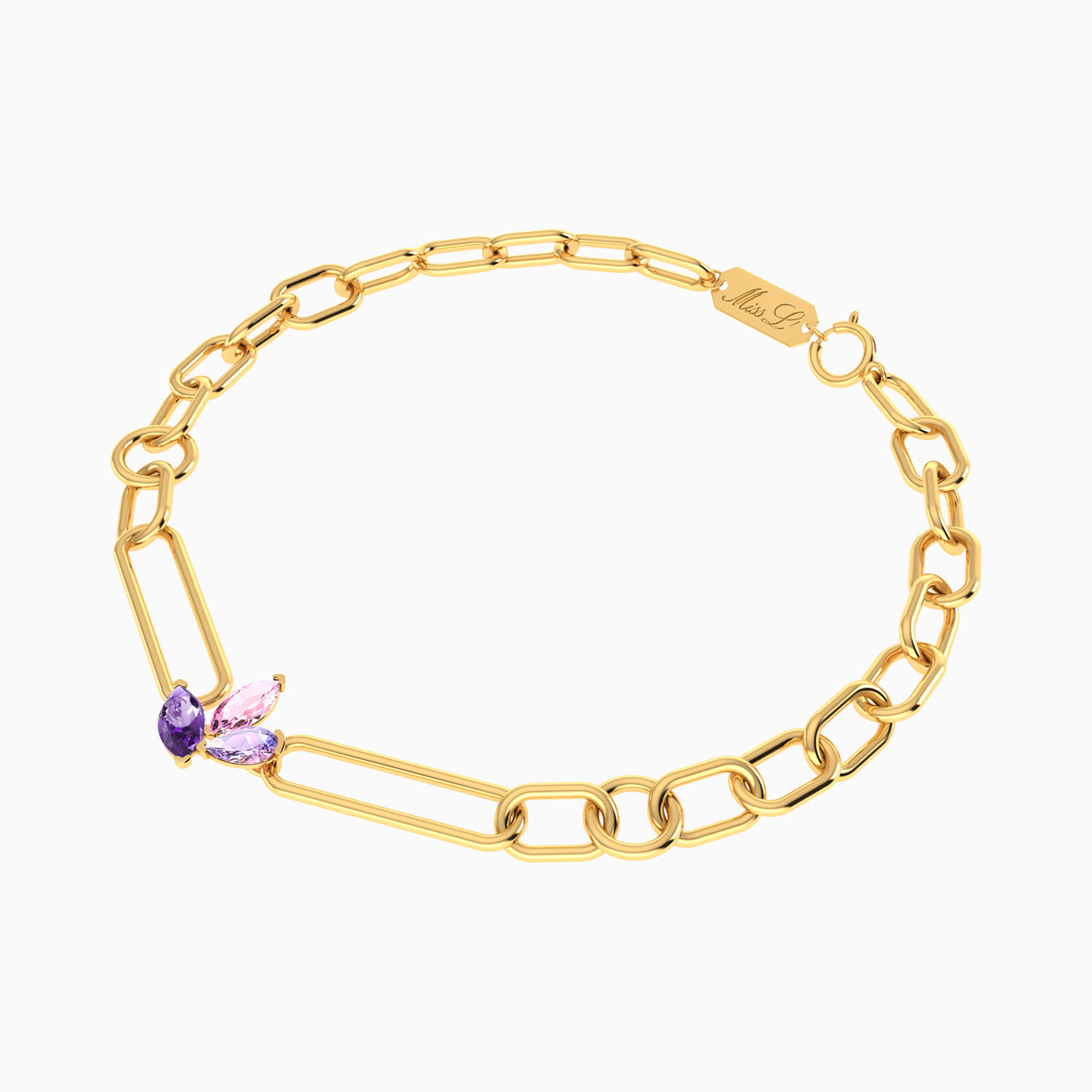 18K Gold Colored Stones Chain Bracelet - 2