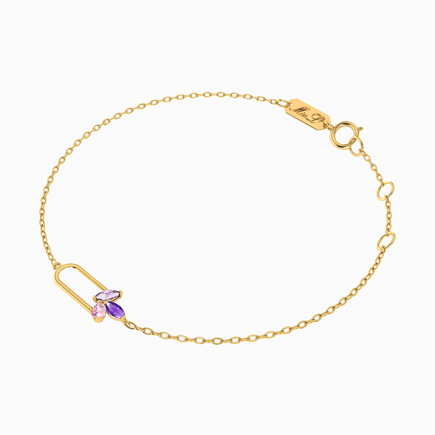 Oval Purple Stone Chain Bracelet in 18K Gold - 2