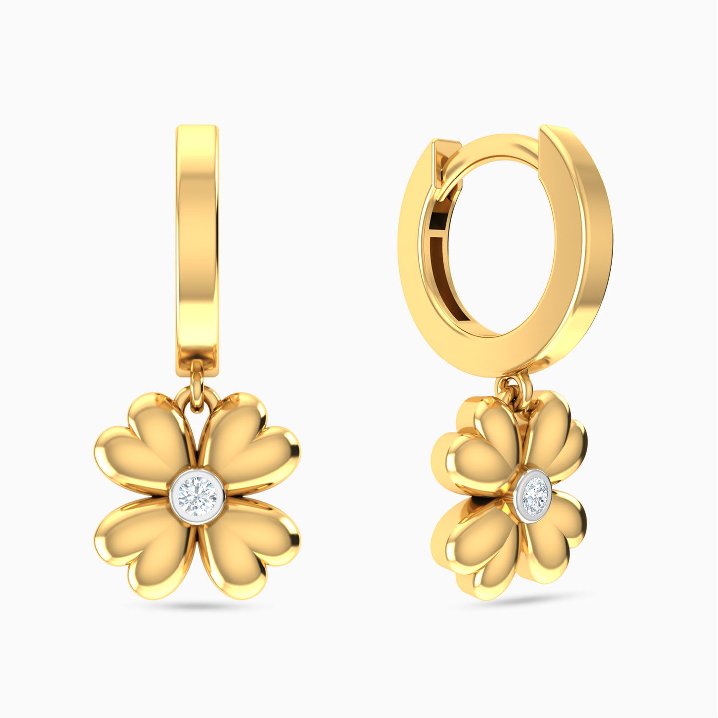 Flower Diamonds Drop Earrings in 18K Gold - 2 Flower Diamonds Drop Earrings in 18K Gold - 2