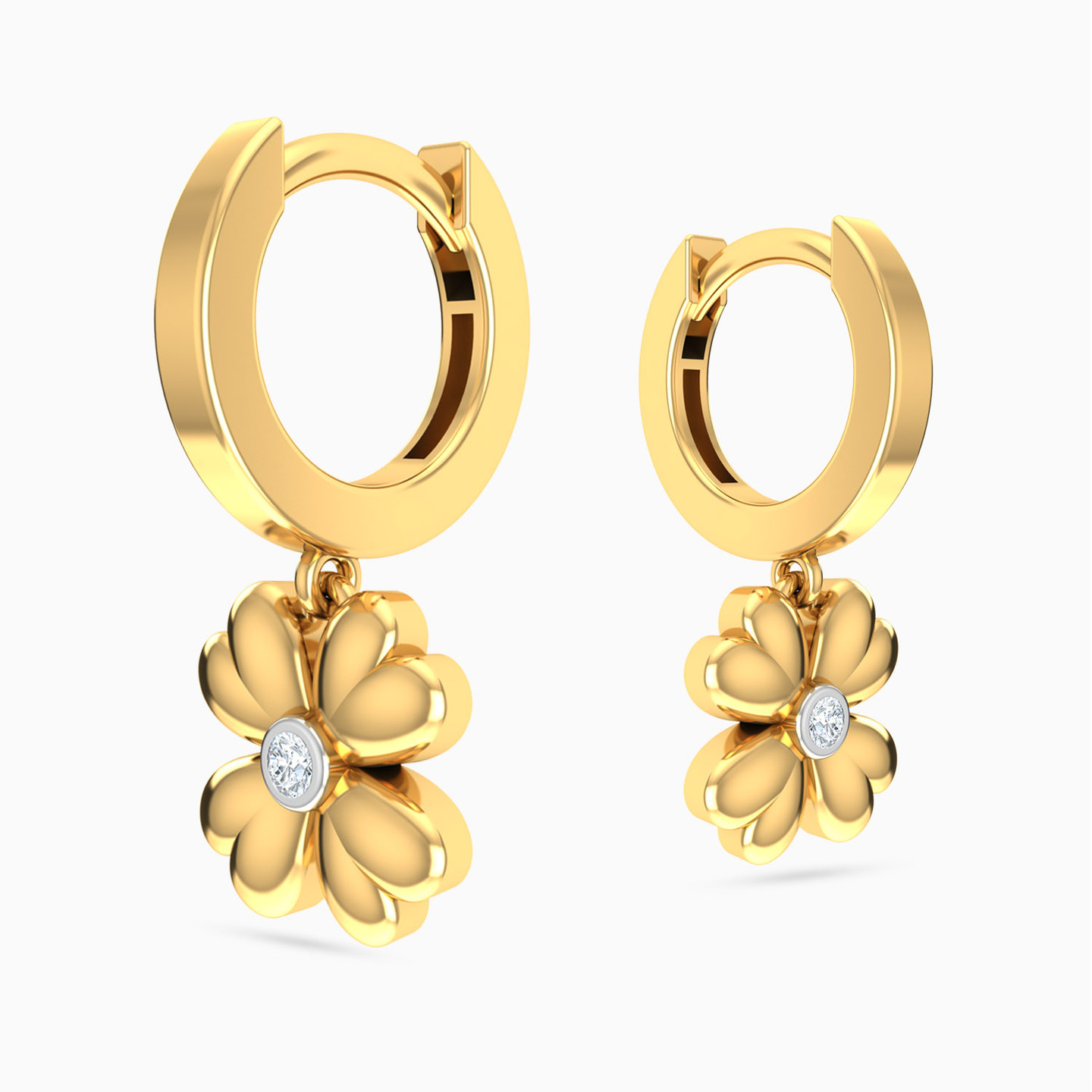 Flower Diamonds Drop Earrings in 18K Gold - 3 Flower Diamonds Drop Earrings in 18K Gold - 3