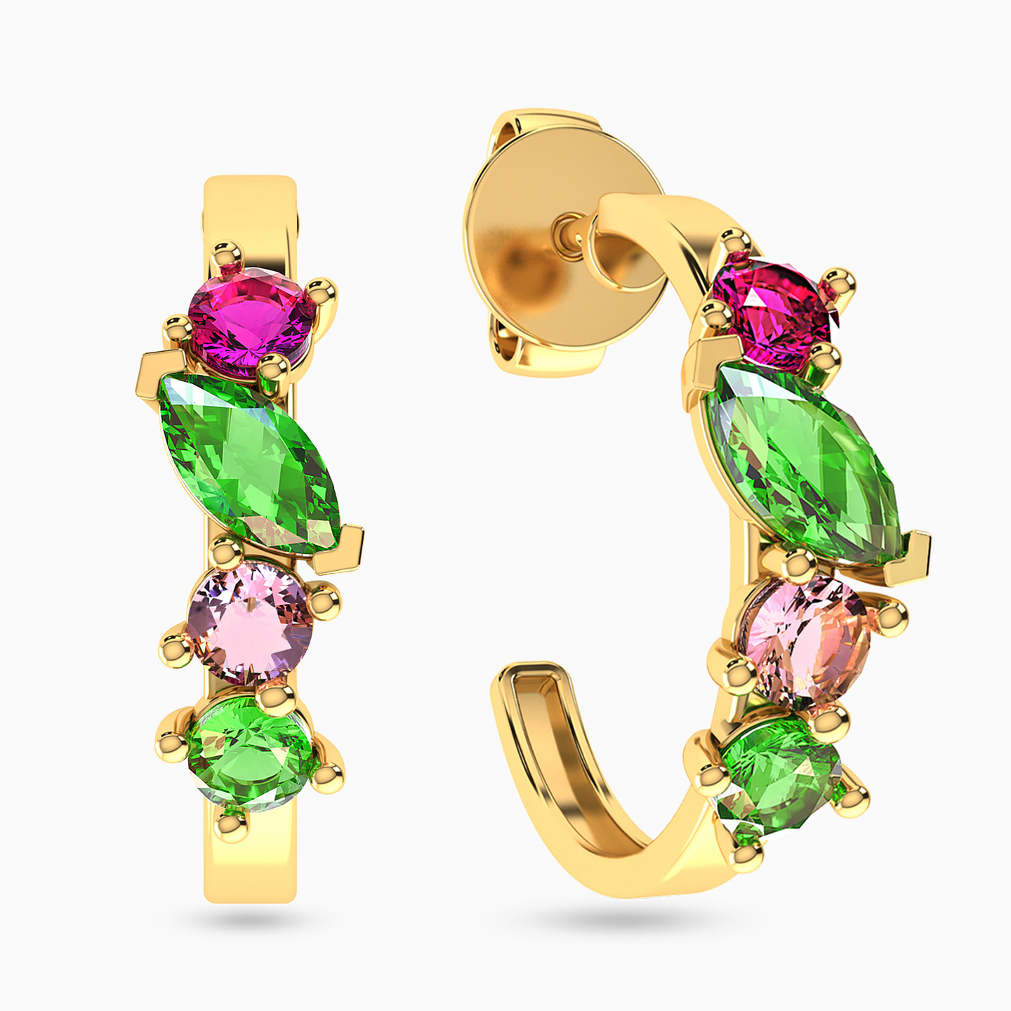 أقراط دائرية بأشكال متعددة عيار 18 قيراط مزينة بالأحجار الملونة أقراط دائرية بأشكال متعددة عيار 18 قيراط مزينة بالأحجار الملونة