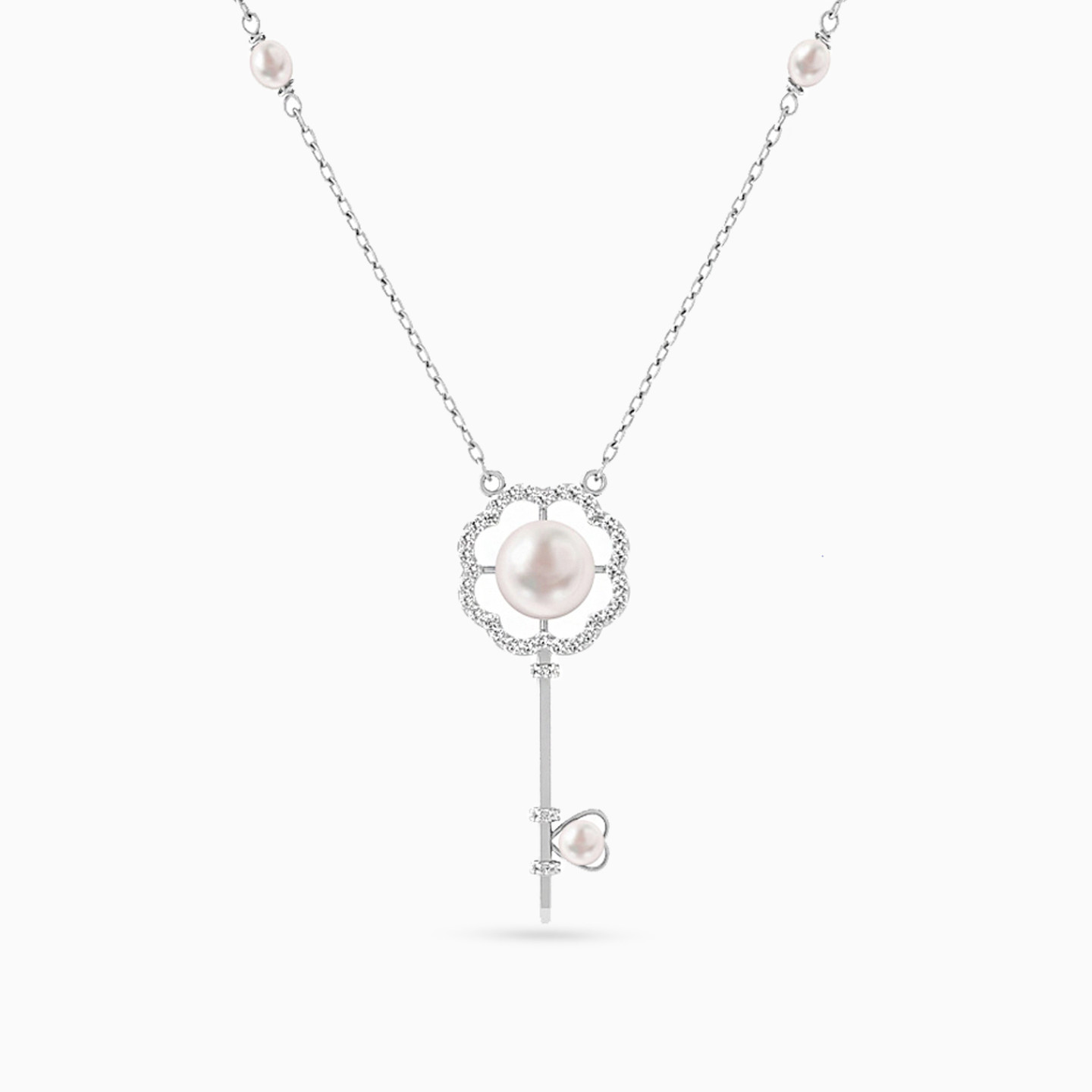 Key Diamond & Pearl Necklace in 18K Gold Key Diamond & Pearl Necklace in 18K Gold
