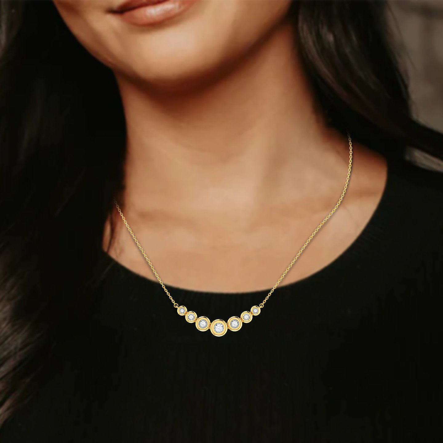 Circle Diamond Necklace in 18K Gold - 2 Circle Diamond Necklace in 18K Gold - 2