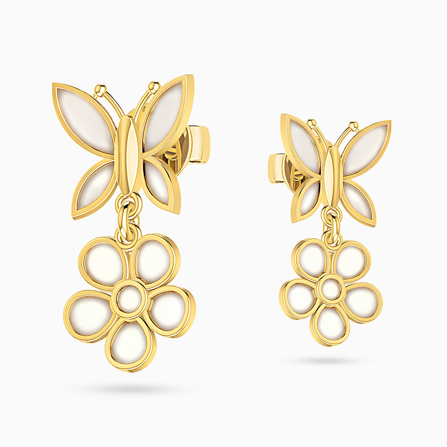 18K Gold Colored Stones Stud Earrings - 3