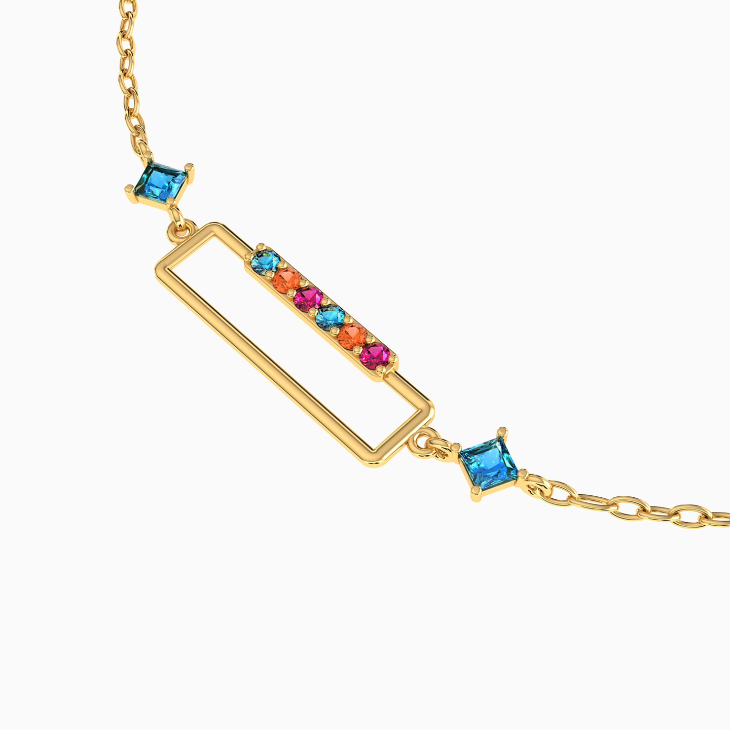 أسورة ذهب مستطيلة عيار 18 قيراط مزينة بالأحجار الملونة - 3 أسورة ذهب مستطيلة عيار 18 قيراط مزينة بالأحجار الملونة - 3