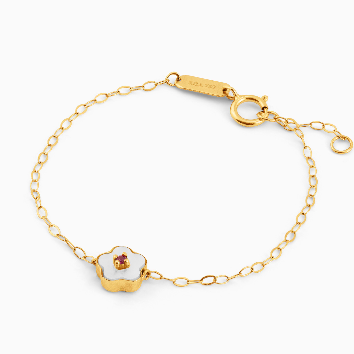 Kids Flower Colored Stones Chain Bracelet in 18K Gold - 2 Kids Flower Colored Stones Chain Bracelet in 18K Gold - 2