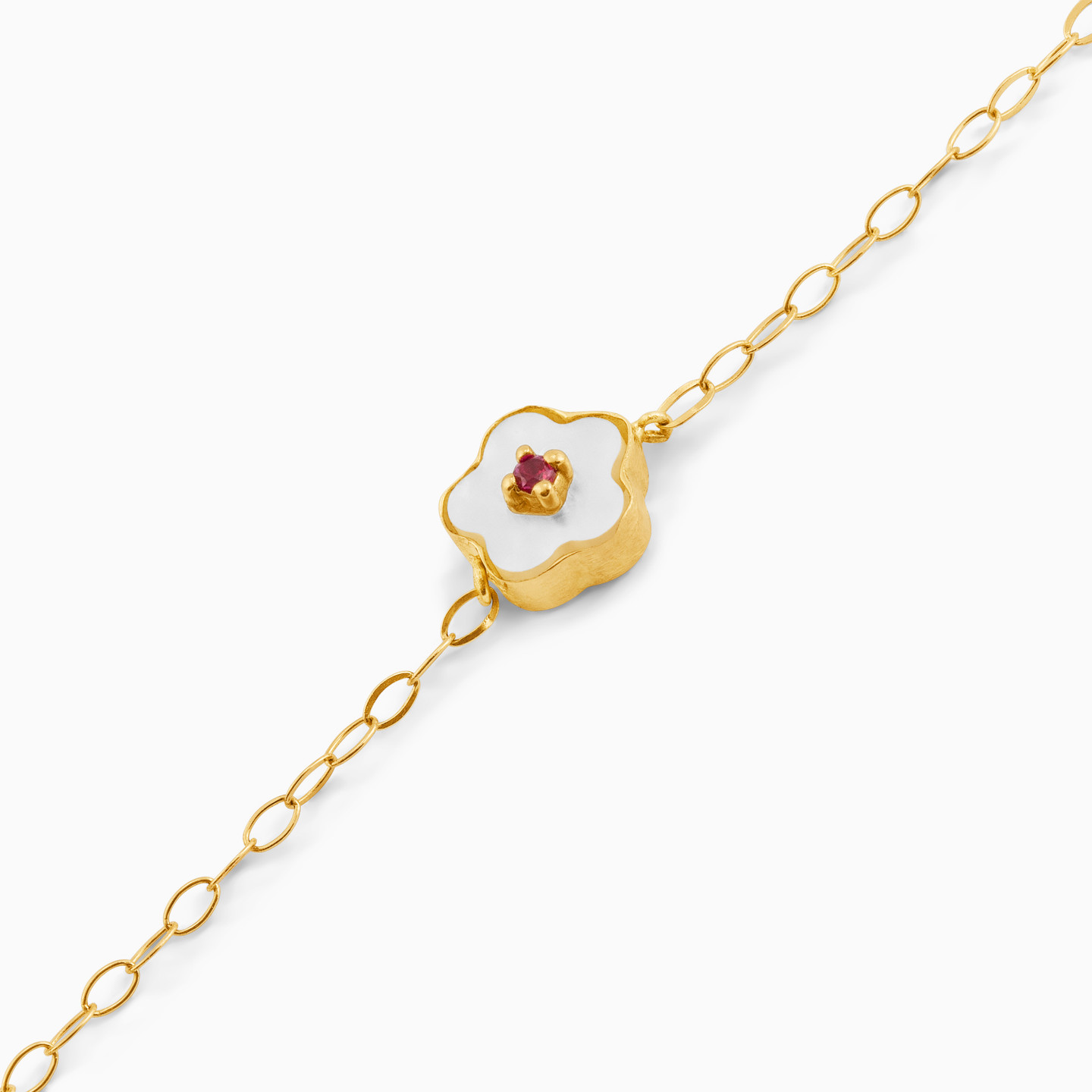 Kids Flower Colored Stones Chain Bracelet in 18K Gold - 3 Kids Flower Colored Stones Chain Bracelet in 18K Gold - 3
