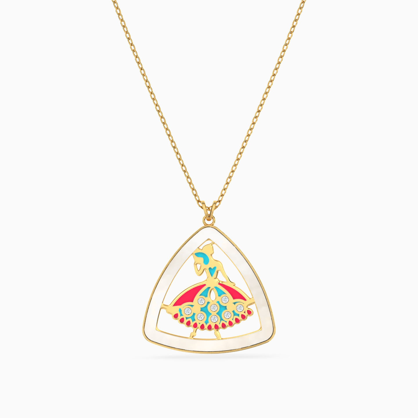 Princess Diamonds & Enamel Coated Necklace In 18K Gold