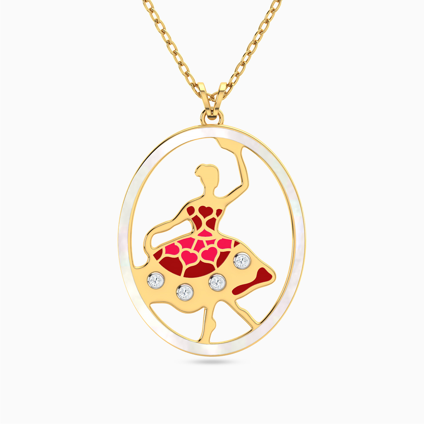 18K Gold Diamond & Enamel Coated Pendant Necklace