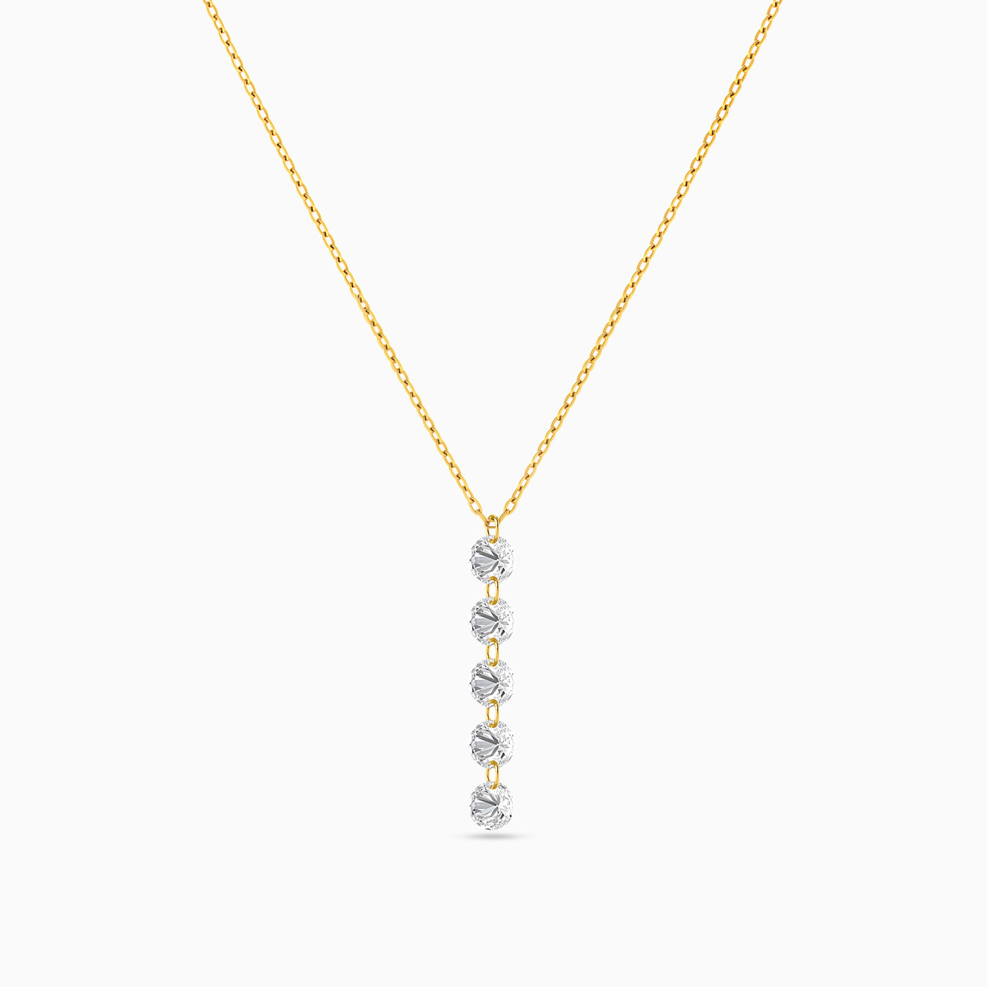 Round Cubic Zirconia Necklace in 18K Gold - 2 Round Cubic Zirconia Necklace in 18K Gold - 2
