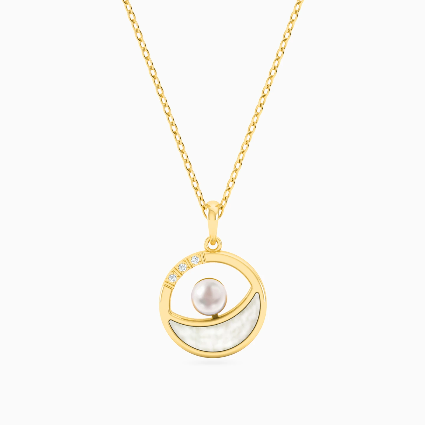 Circle Diamond & Pearl Necklace in 18K Gold Circle Diamond & Pearl Necklace in 18K Gold