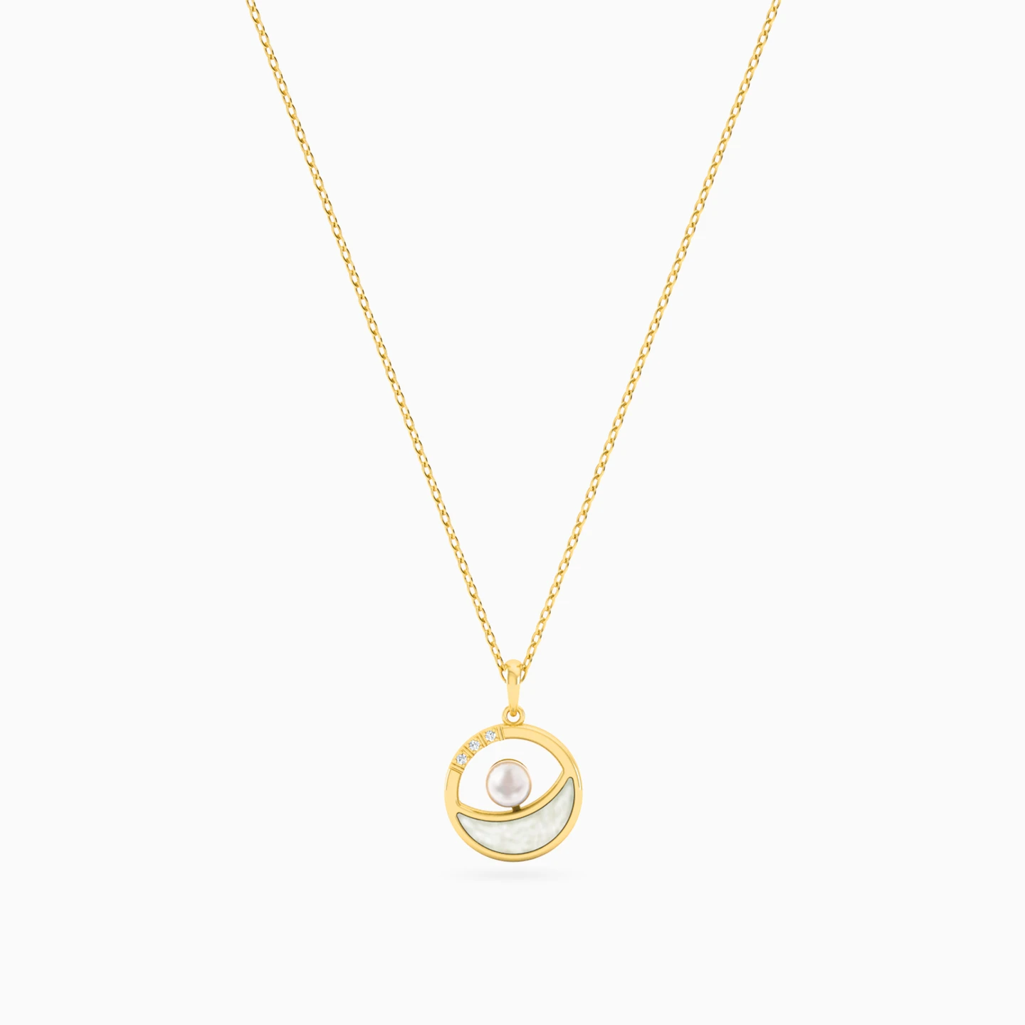 Circle Diamond & Pearl Necklace in 18K Gold - 3 Circle Diamond & Pearl Necklace in 18K Gold - 3