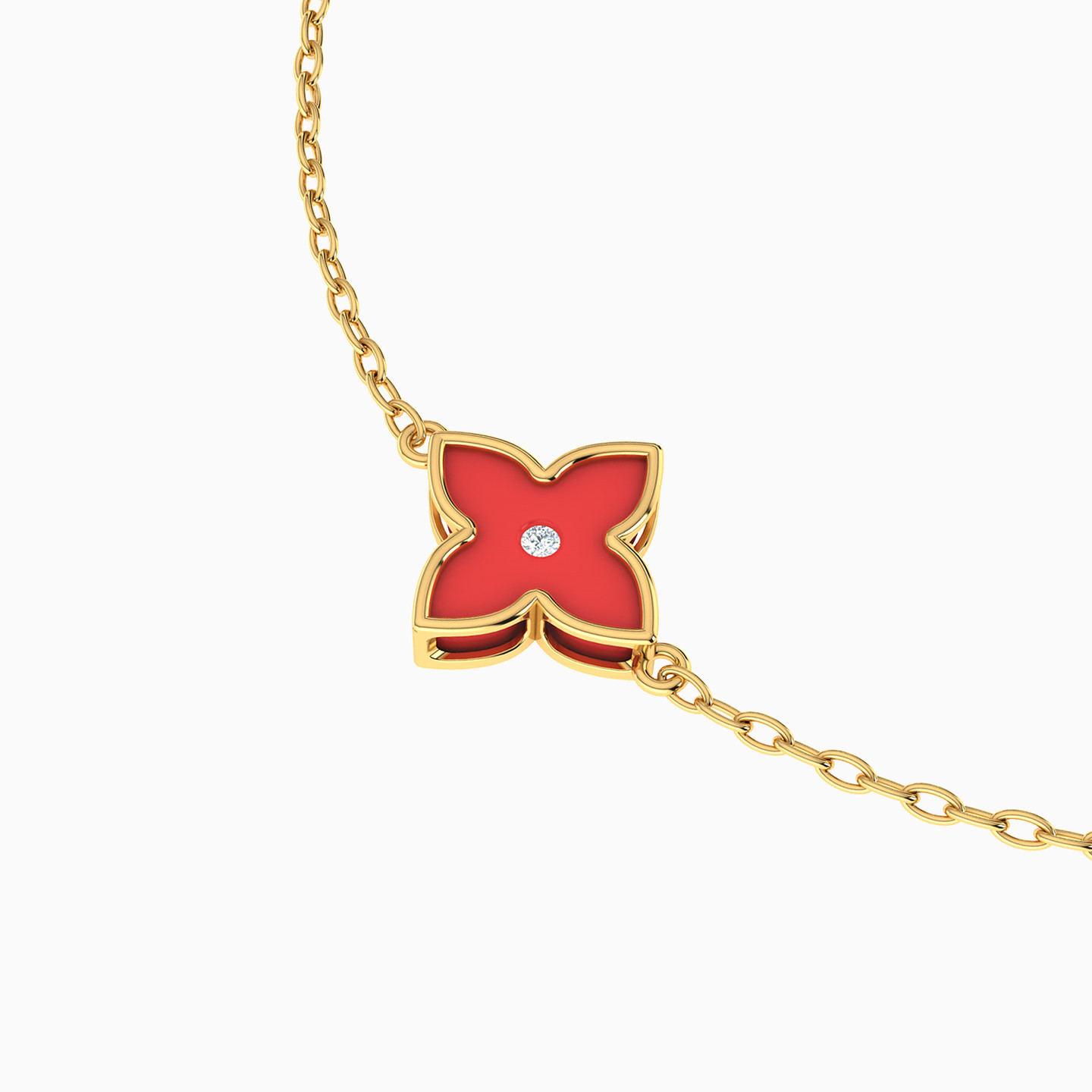 Flower Colored Stones Chain Bracelet in 18K Gold - 3 Flower Colored Stones Chain Bracelet in 18K Gold - 3