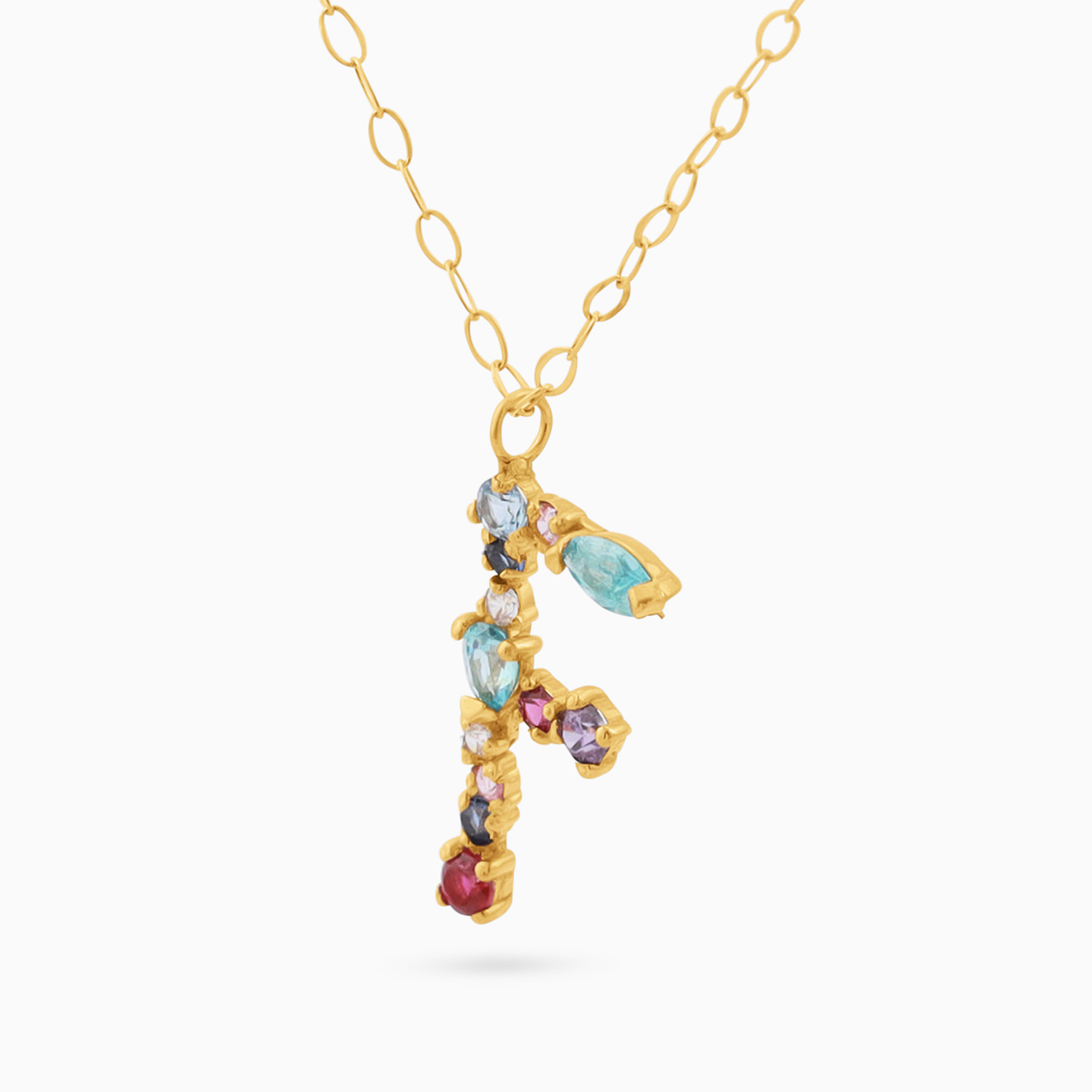 Letter F Colored Stones Necklace in 18K Gold - 2