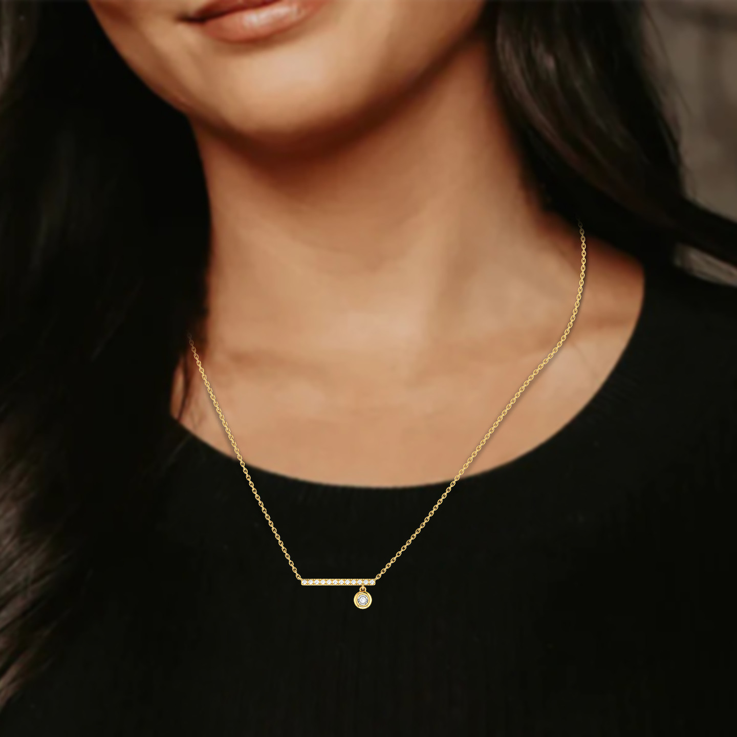 Pear Diamond Necklace in 18K Gold - 2 Pear Diamond Necklace in 18K Gold - 2