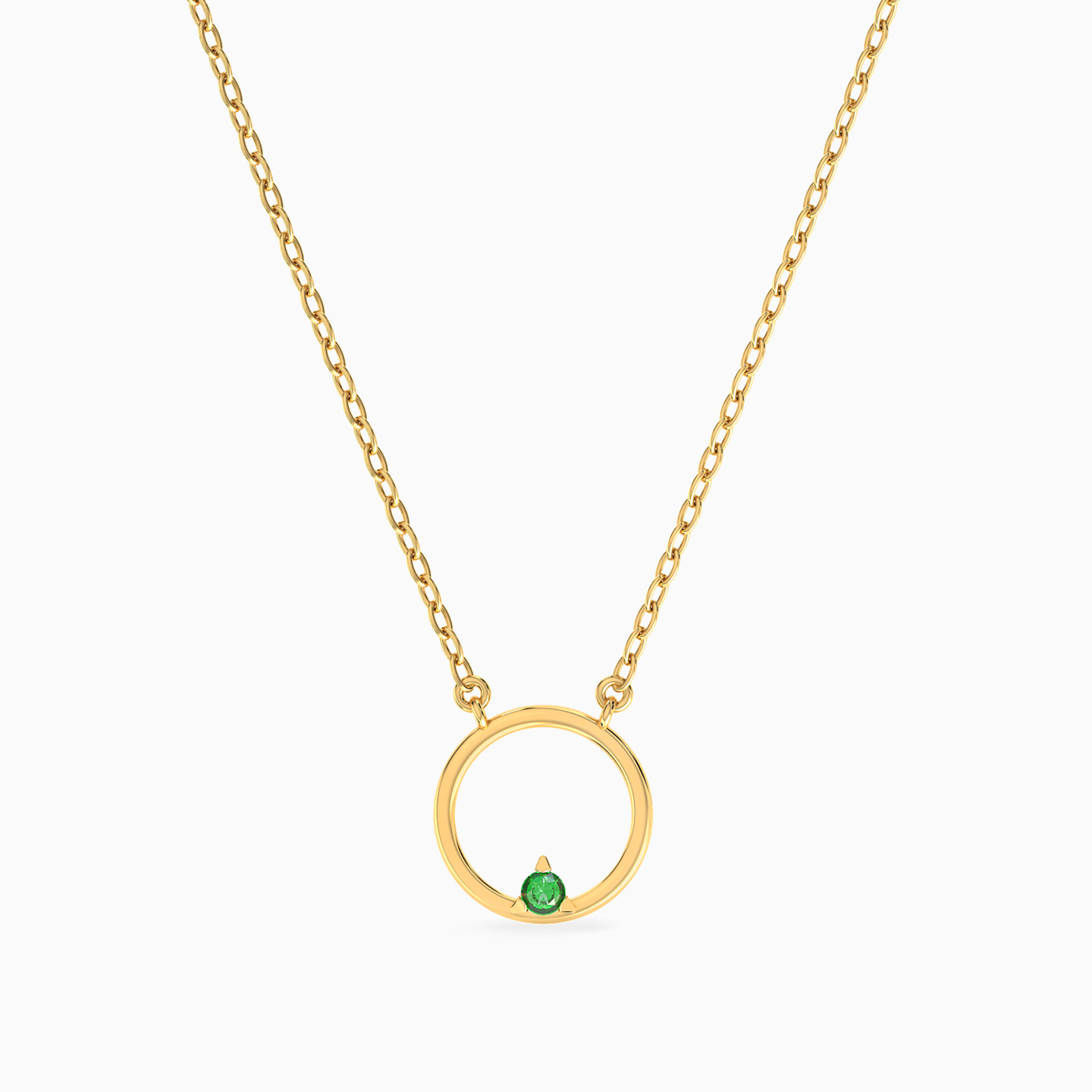Circle Green Stones Necklace in 18K Gold - 2 Circle Green Stones Necklace in 18K Gold - 2