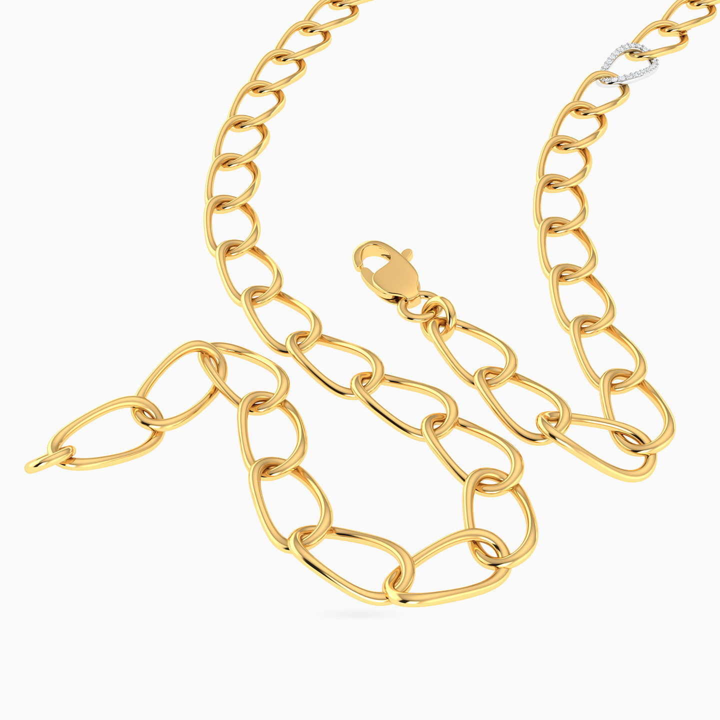 Links Diamonds Chain Necklace in 18K Gold - 2 Links Diamonds Chain Necklace in 18K Gold - 2