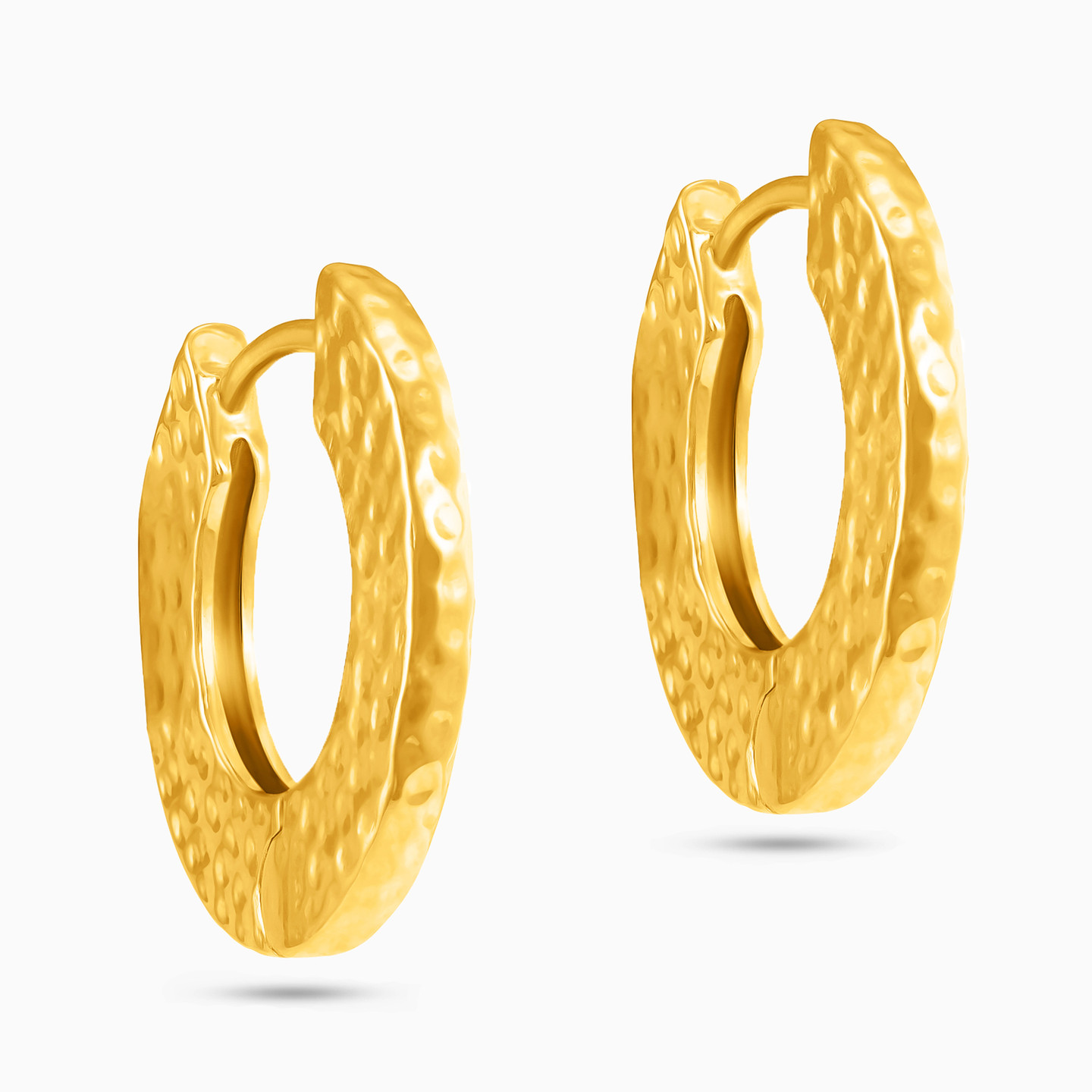 Textured Gold Plated Hoop Earrings - 2