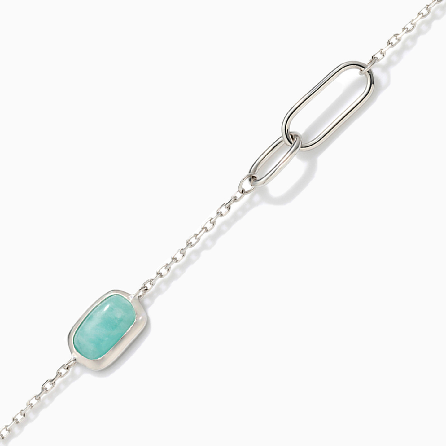 Rectangle Green Stones Sterling Silver Chain Bracelet - 2 Rectangle Green Stones Sterling Silver Chain Bracelet - 2