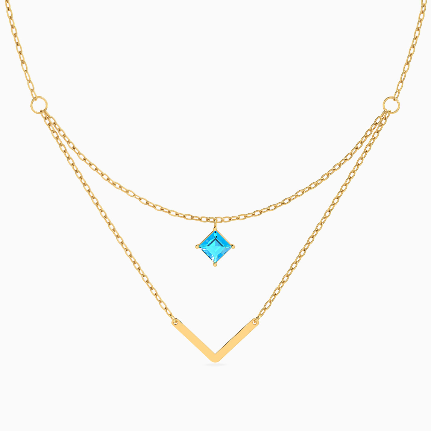 18K Gold Colored Stones Layered Necklace