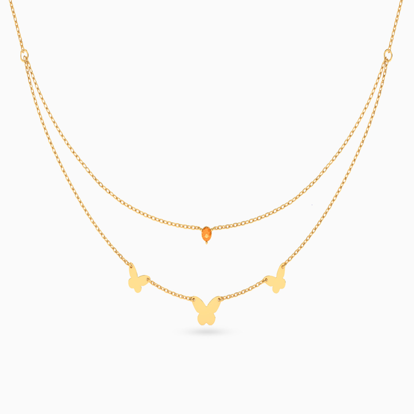 18K Gold Colored Stones Layered Necklace