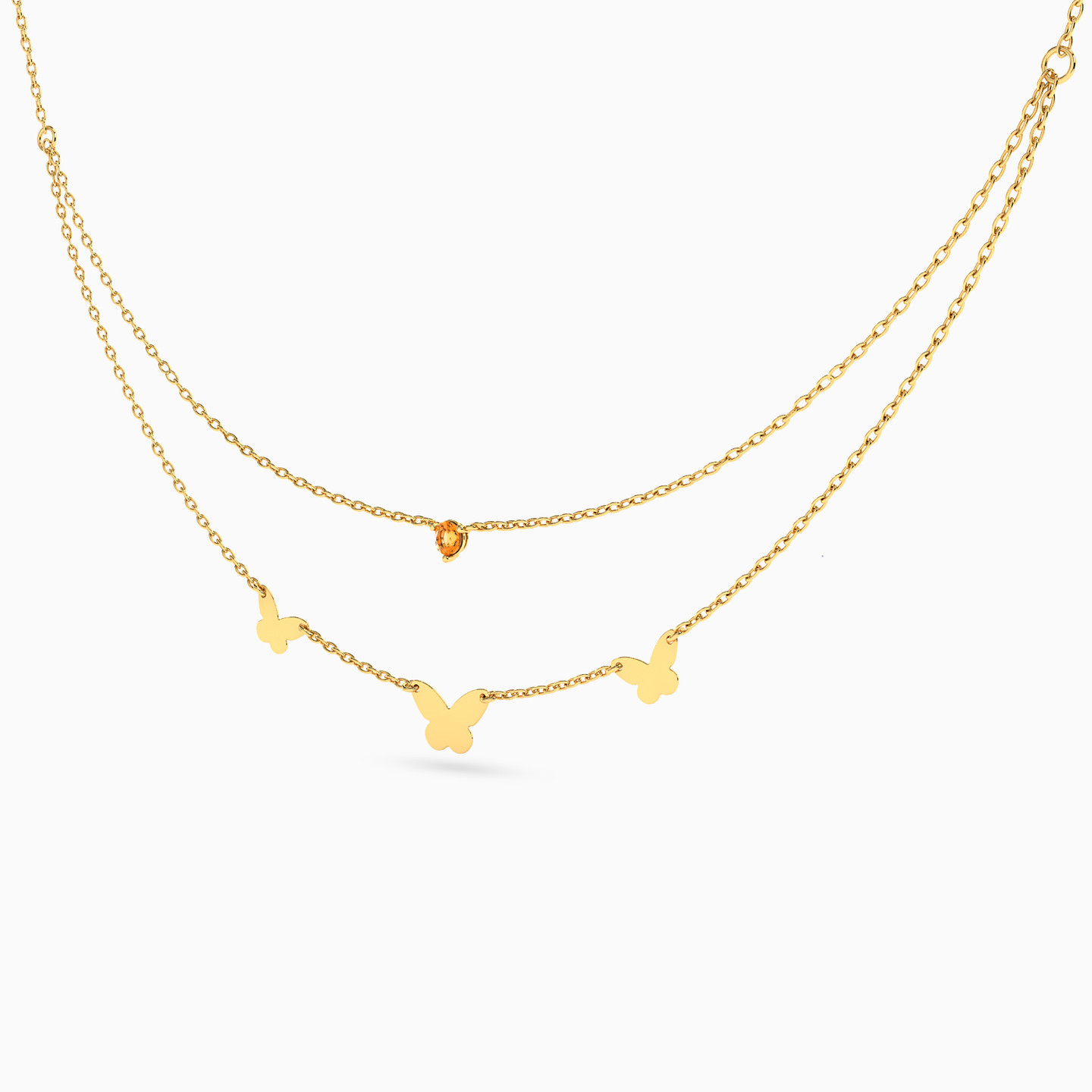 18K Gold Colored Stones Layered Necklace - 2