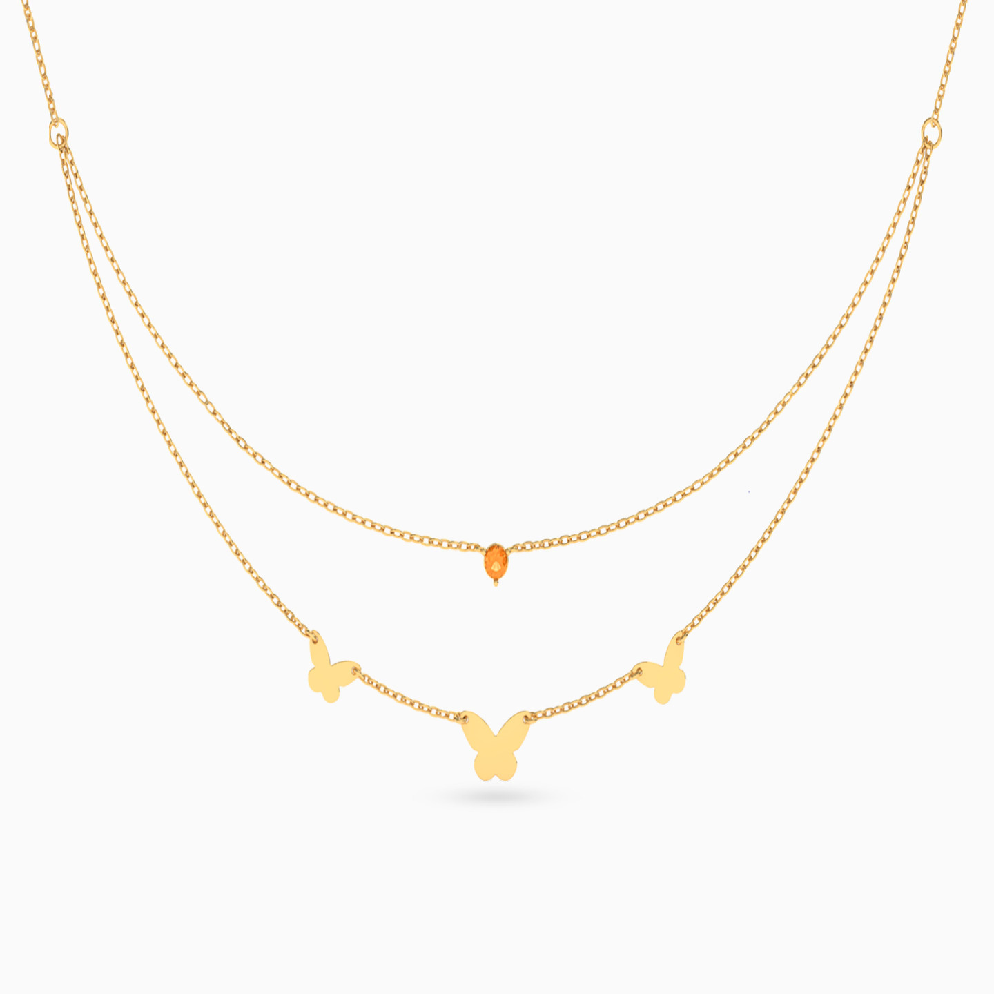 Butterfly Orange Stone Layered Necklace in 18K Gold Butterfly Orange Stone Layered Necklace in 18K Gold