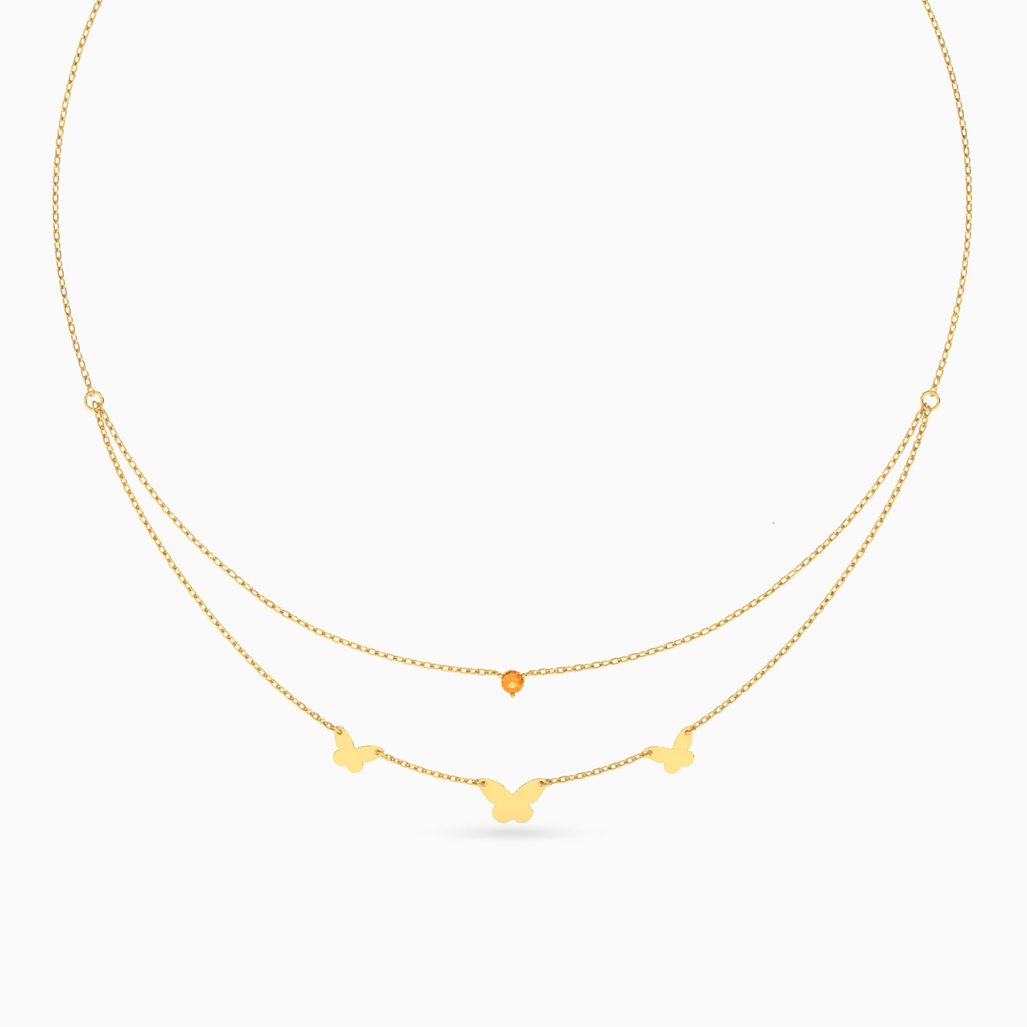 Butterfly Orange Stone Layered Necklace in 18K Gold - 3 Butterfly Orange Stone Layered Necklace in 18K Gold - 3